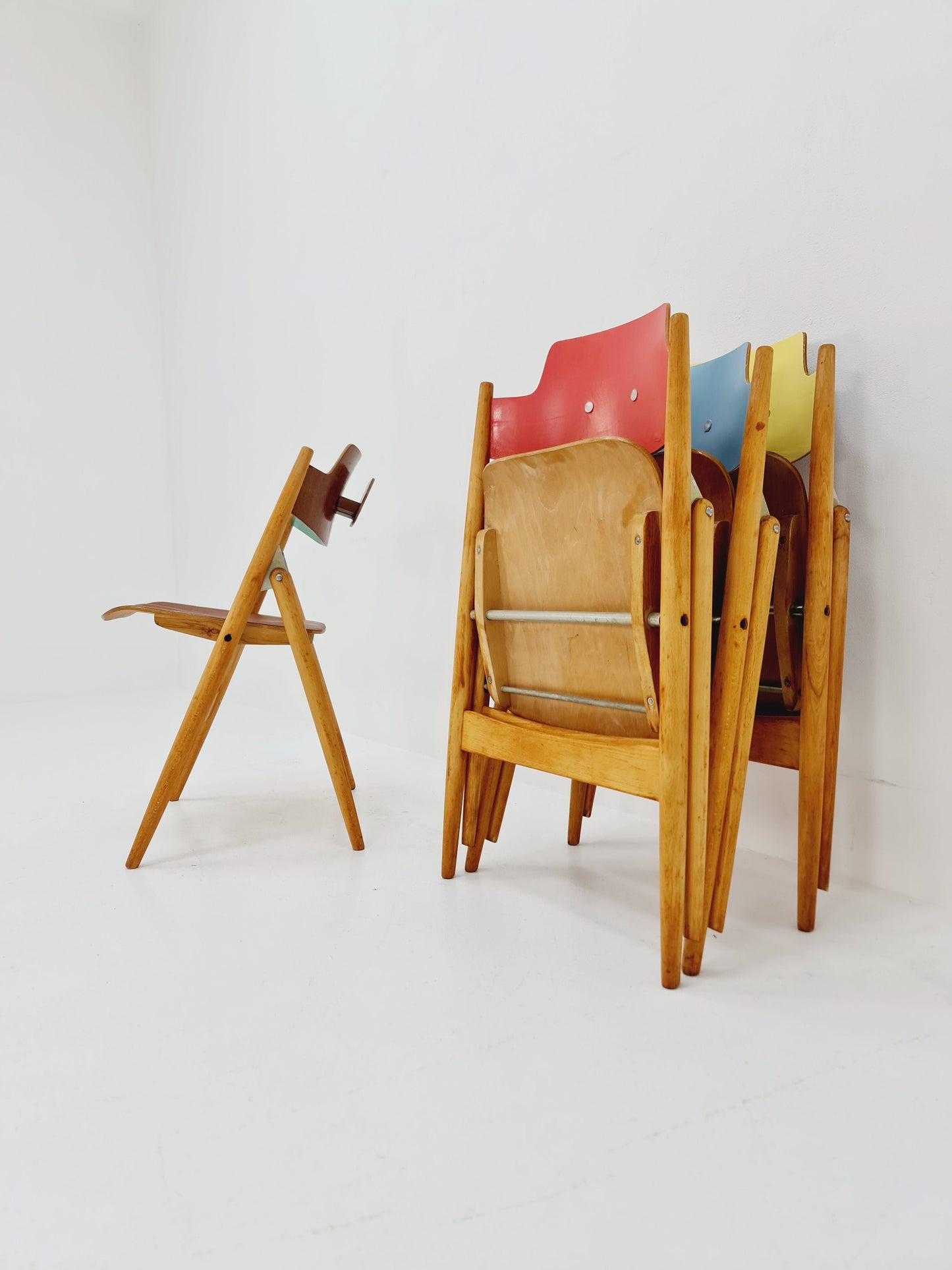 Austrian folding chair model SE18 by Egon Eiermann for Wilde & Spieth, 1950s Set of 4