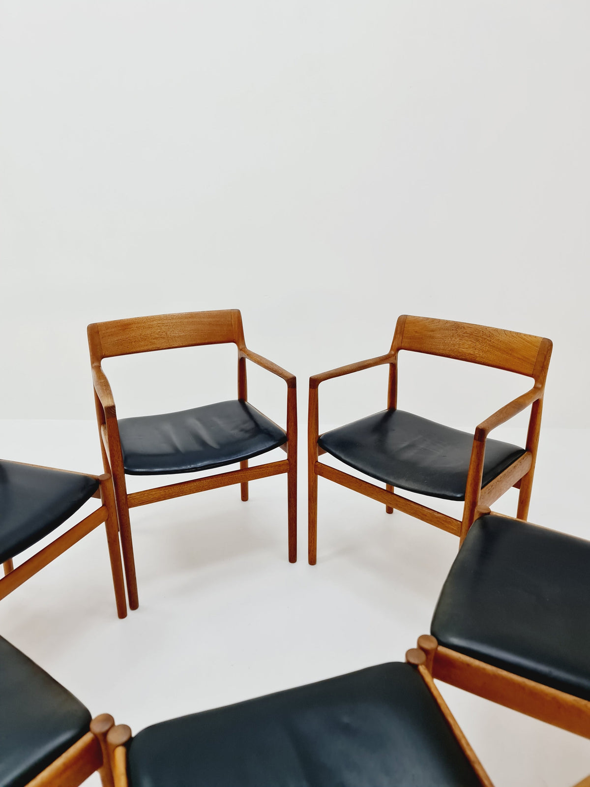 Danish teak with leather sits dining chairs by Johannes Nogaard 1960s, set of 6