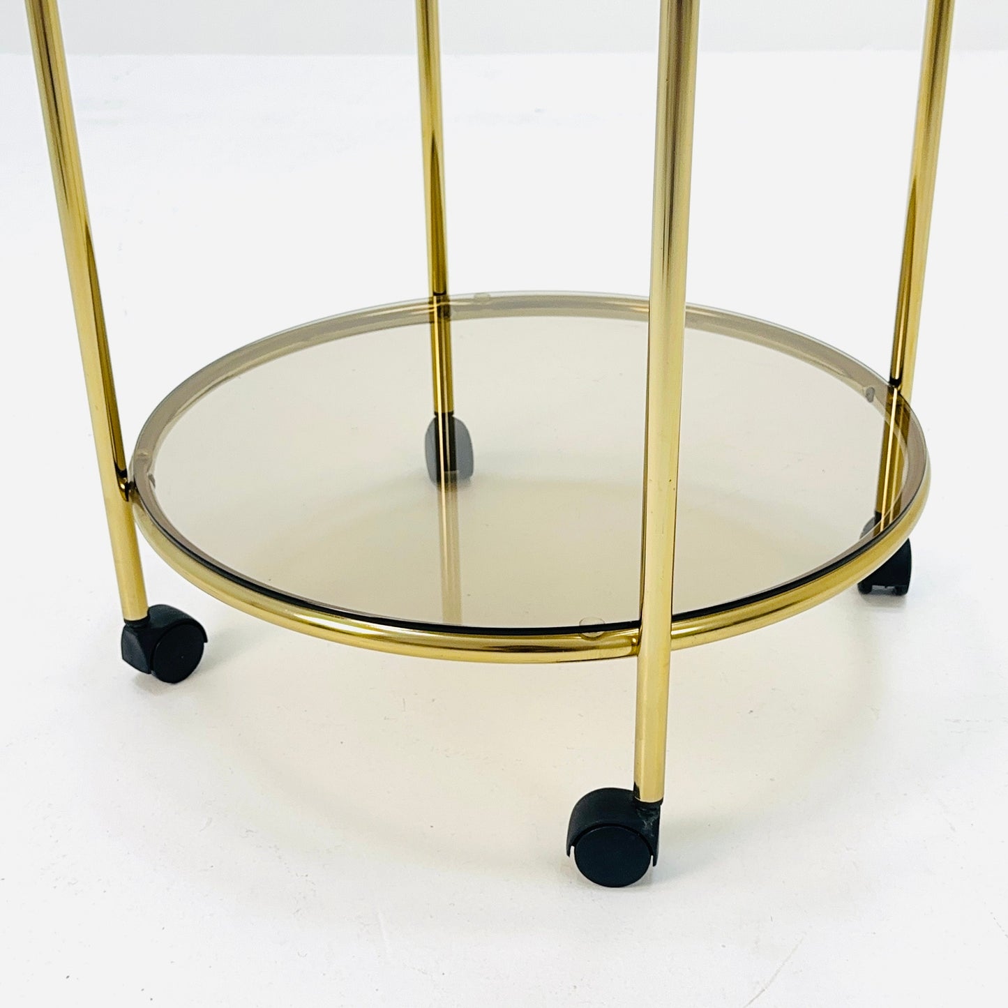 Mid Century Modern Bar/ Tea Cart Gold/Brass smoked Glass France 1970s .
