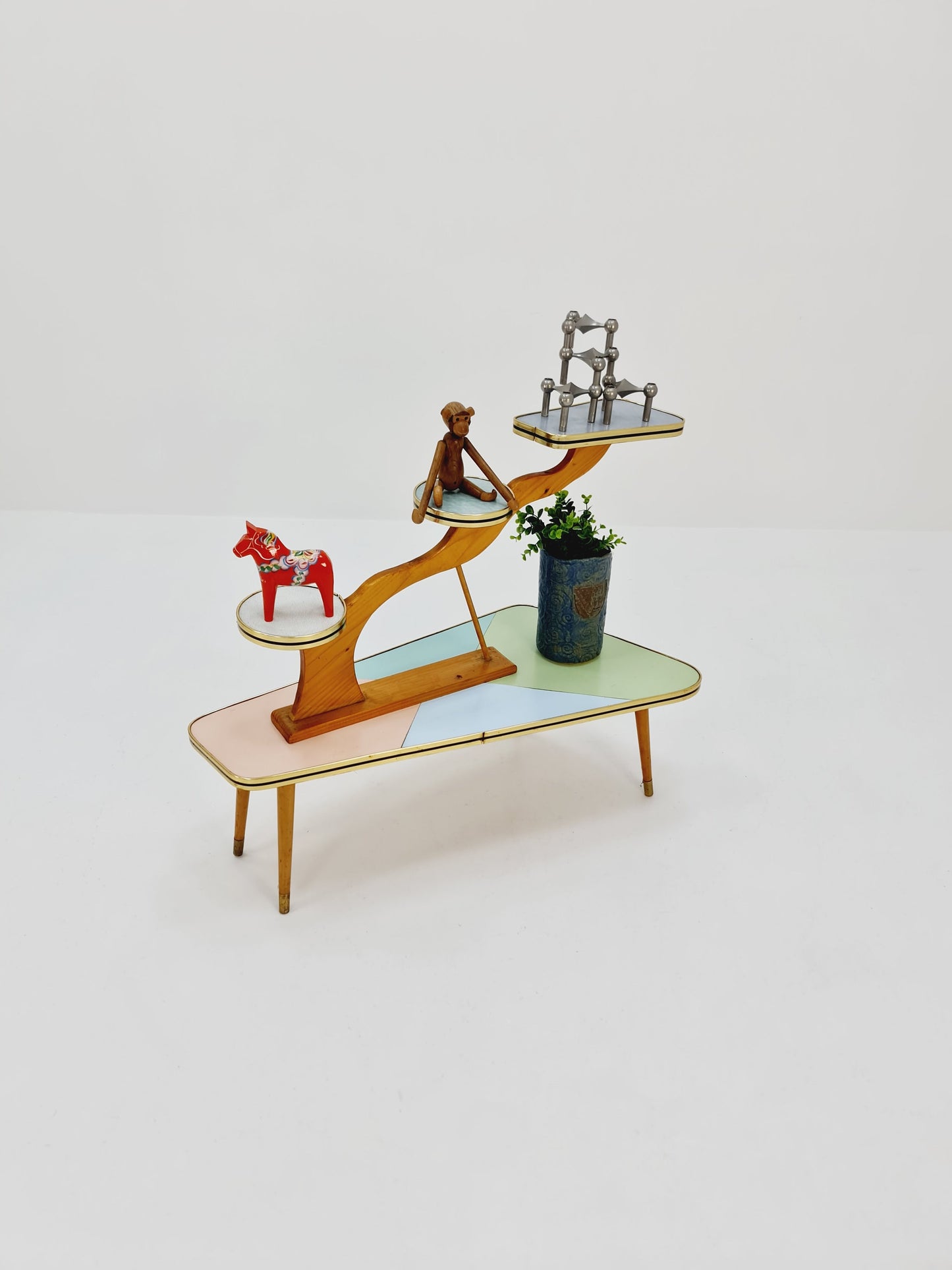 Big 1950s German Plant Stand, Colorful Vintage Mid-Century Minimalist Indoor Plant Stand Side Table Retro flower table