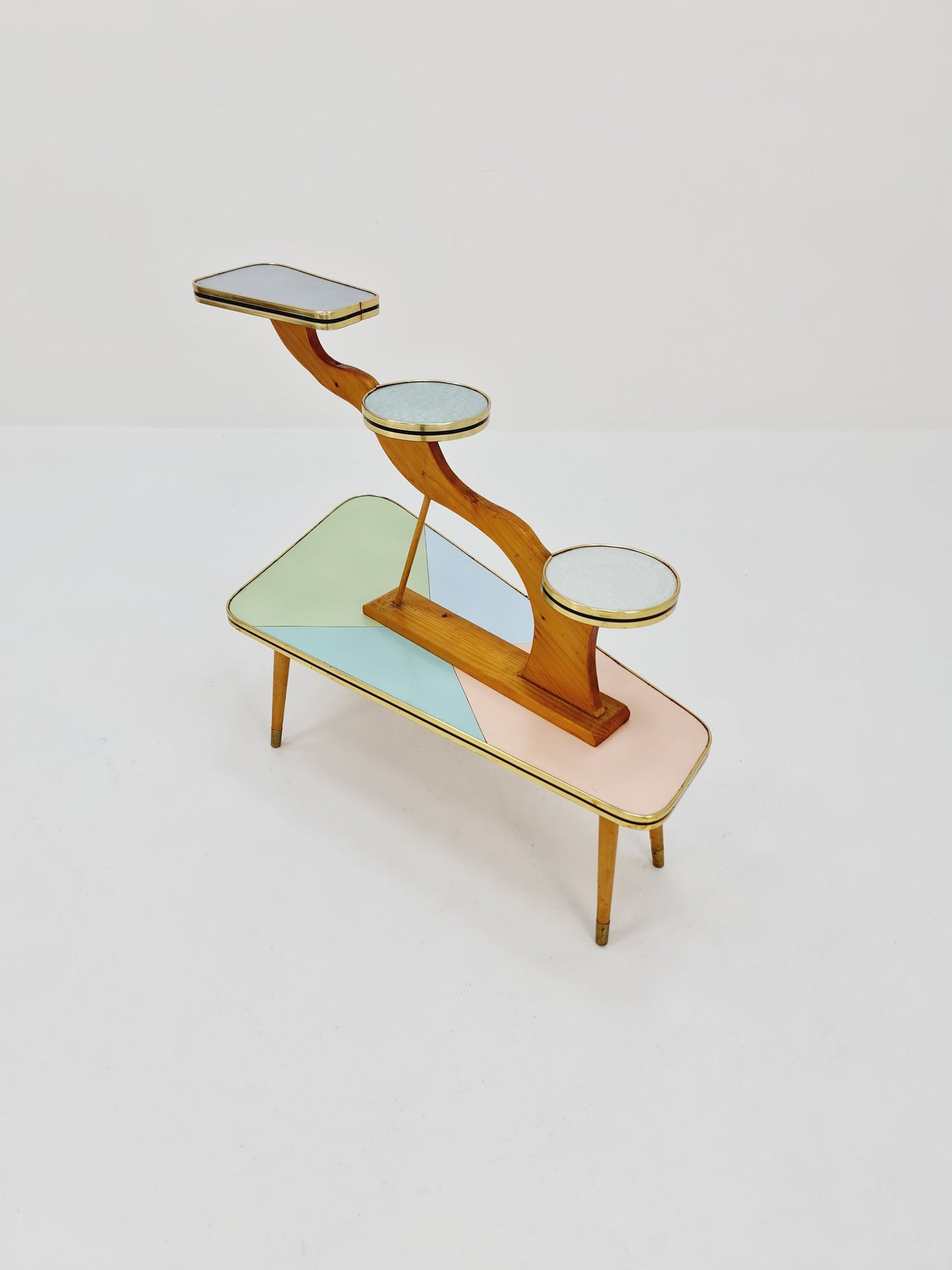Big 1950s German Plant Stand, Colorful Vintage Mid-Century Minimalist Indoor Plant Stand Side Table Retro flower table