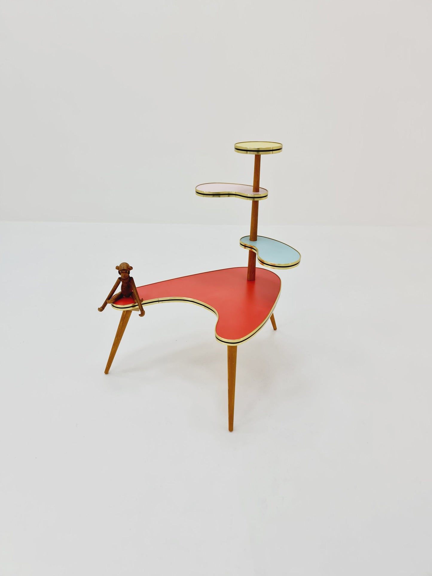 1950s German Plant Stand, Colorful Vintage Mid-Century Minimalist Indoor Plant Stand Side Table Retro flower table