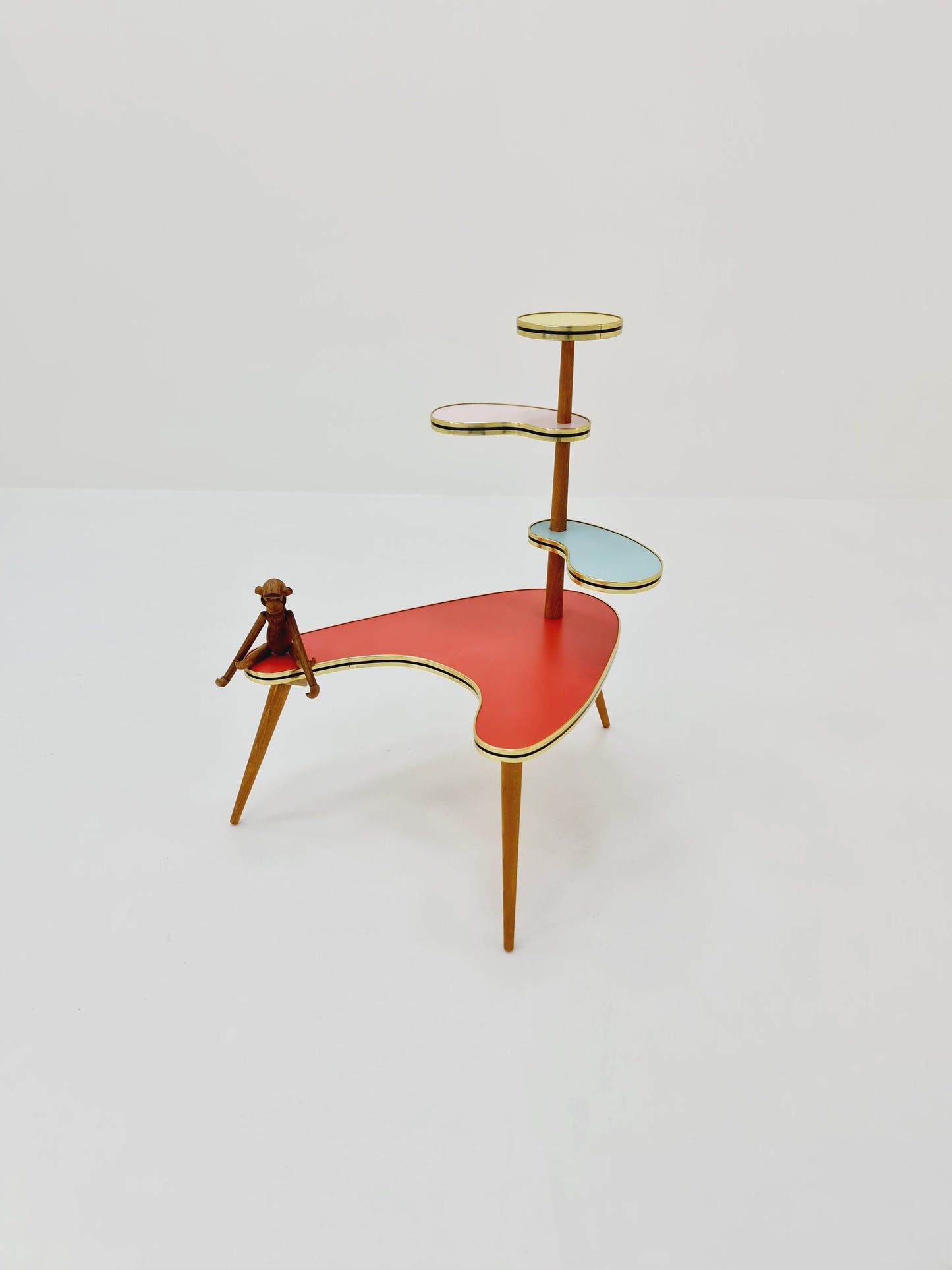 1950s German Plant Stand, Colorful Vintage Mid-Century Minimalist Indoor Plant Stand Side Table Retro flower table