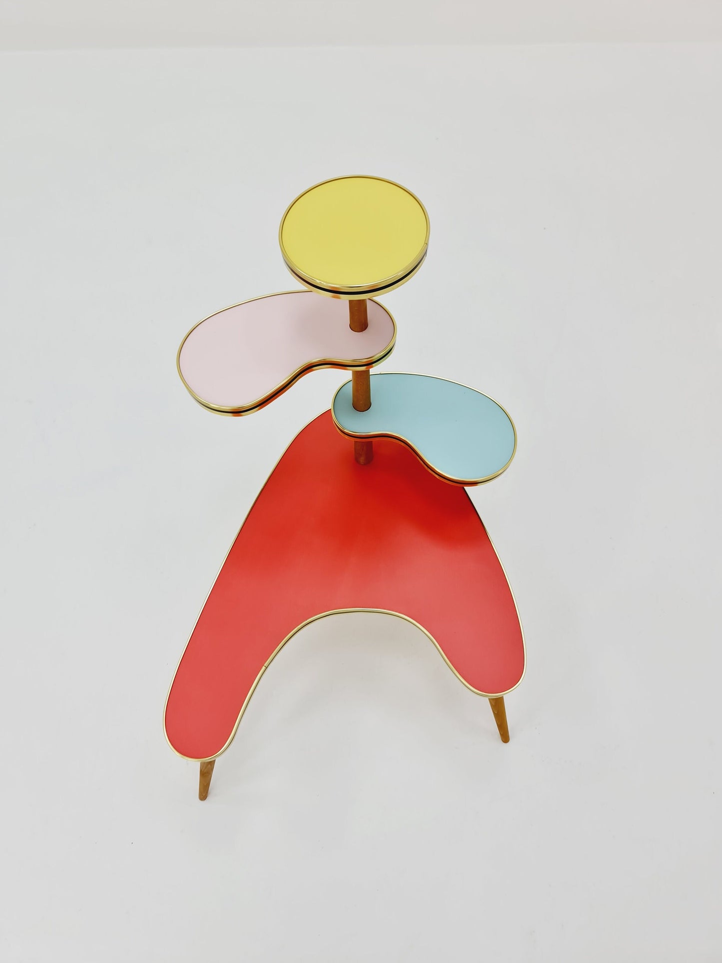 1950s German Plant Stand, Colorful Vintage Mid-Century Minimalist Indoor Plant Stand Side Table Retro flower table