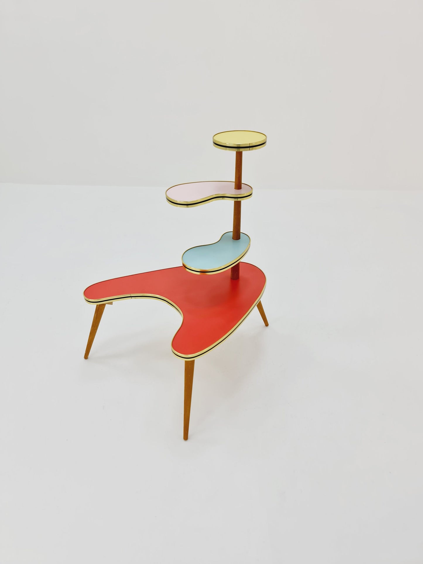 1950s German Plant Stand, Colorful Vintage Mid-Century Minimalist Indoor Plant Stand Side Table Retro flower table
