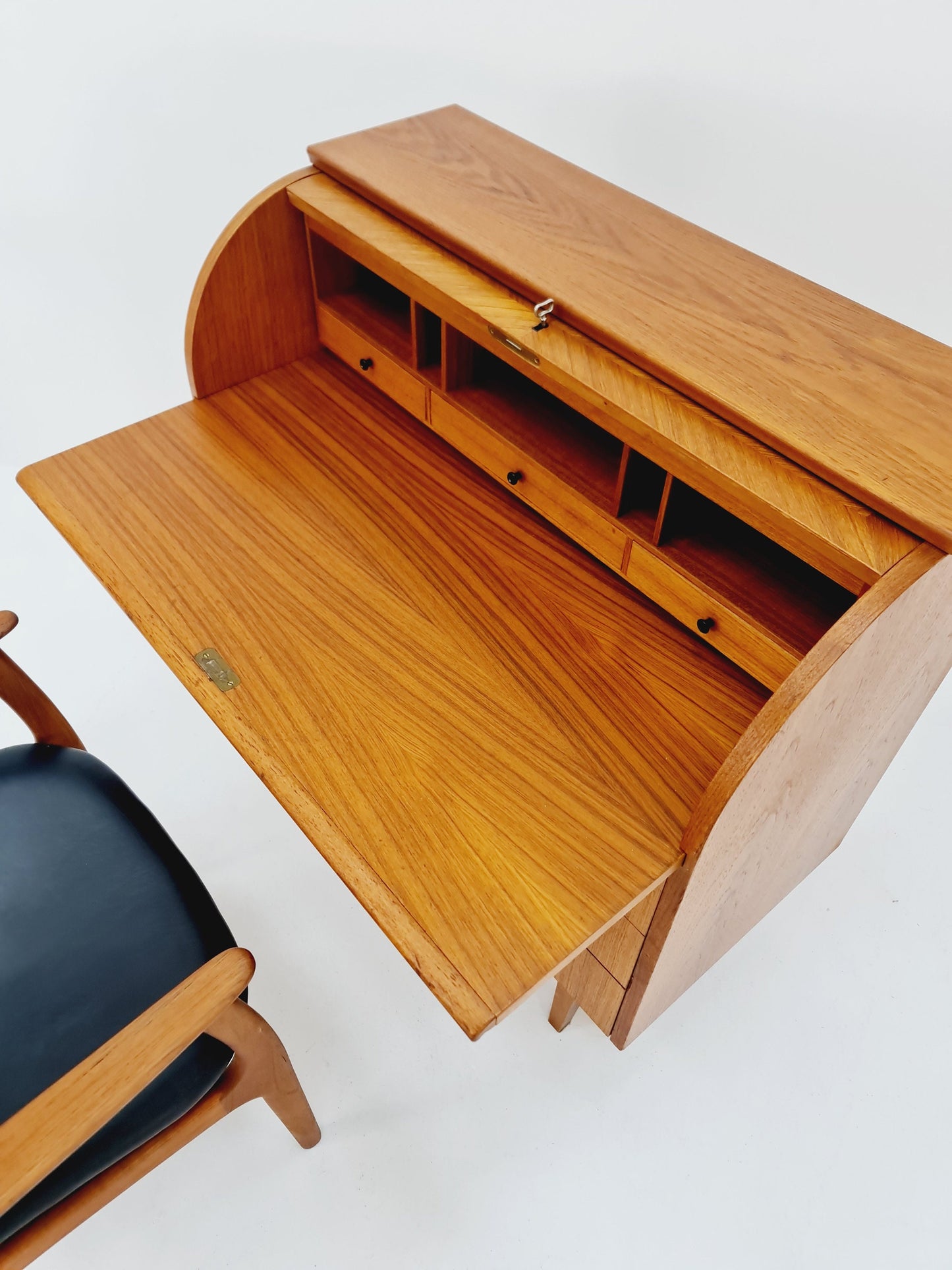 Midcentury vintage Roll-top desk Swedish secretary By Bröderna Gustafsson 1960s