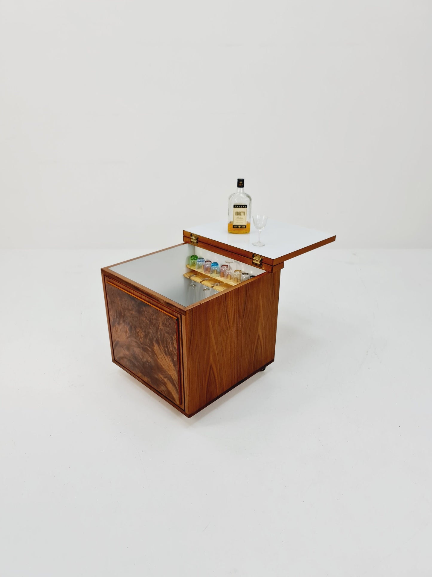 Super rare German mid century bar cart trolley in teak and beech, 1960s