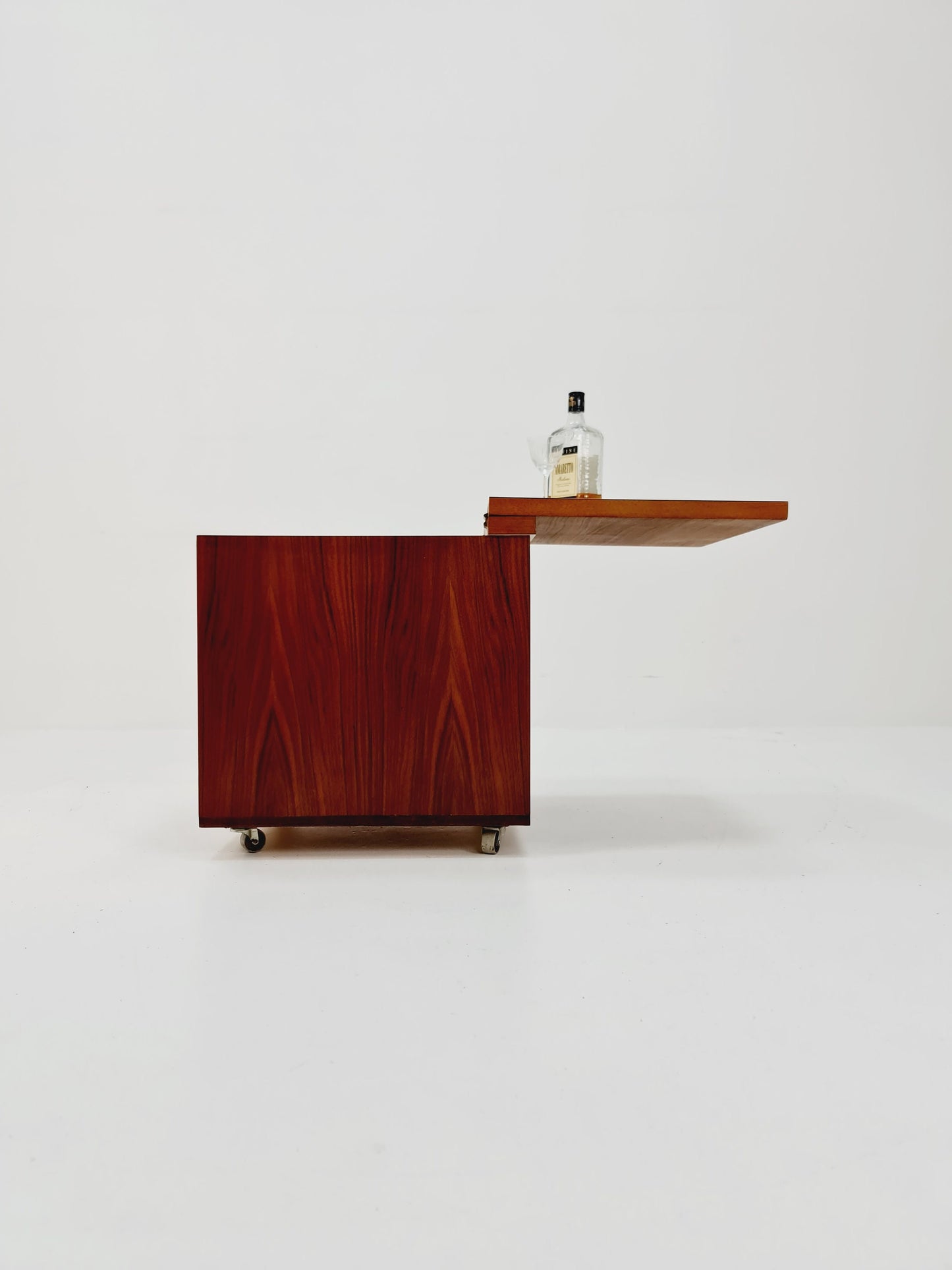 Super rare German mid century bar cart trolley in teak and beech, 1960s
