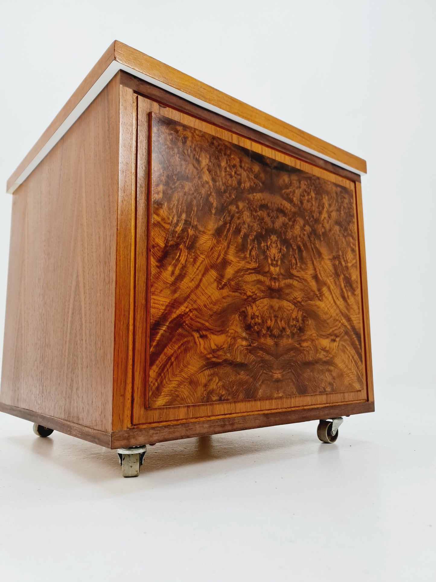 Super rare German mid century bar cart trolley in teak and beech, 1960s