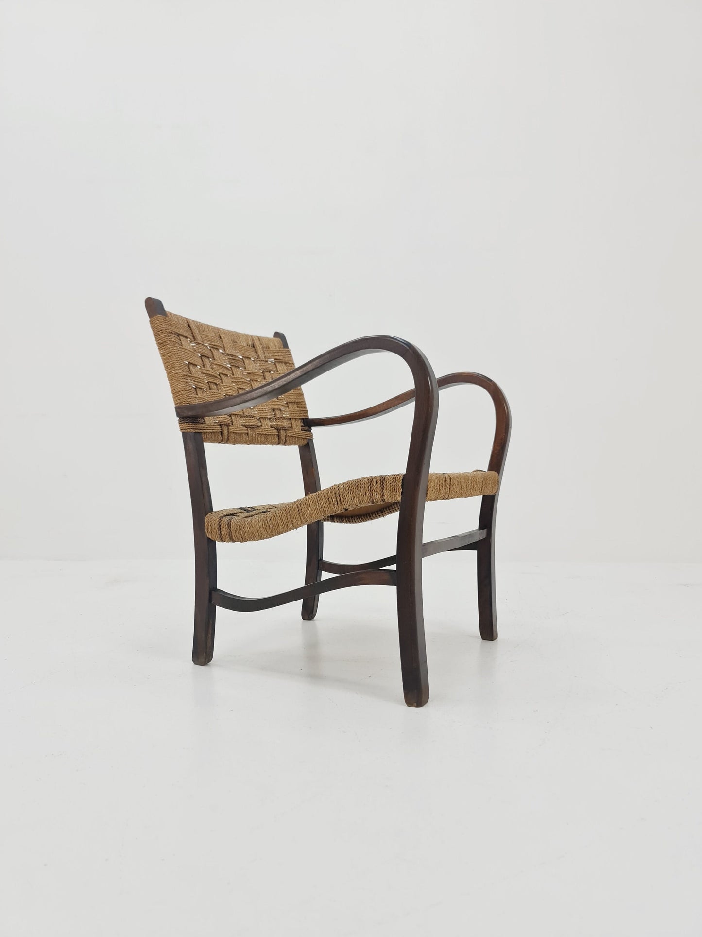 Bauhaus vintage papercord armchair by Ehrich Dieckmann, 1930s