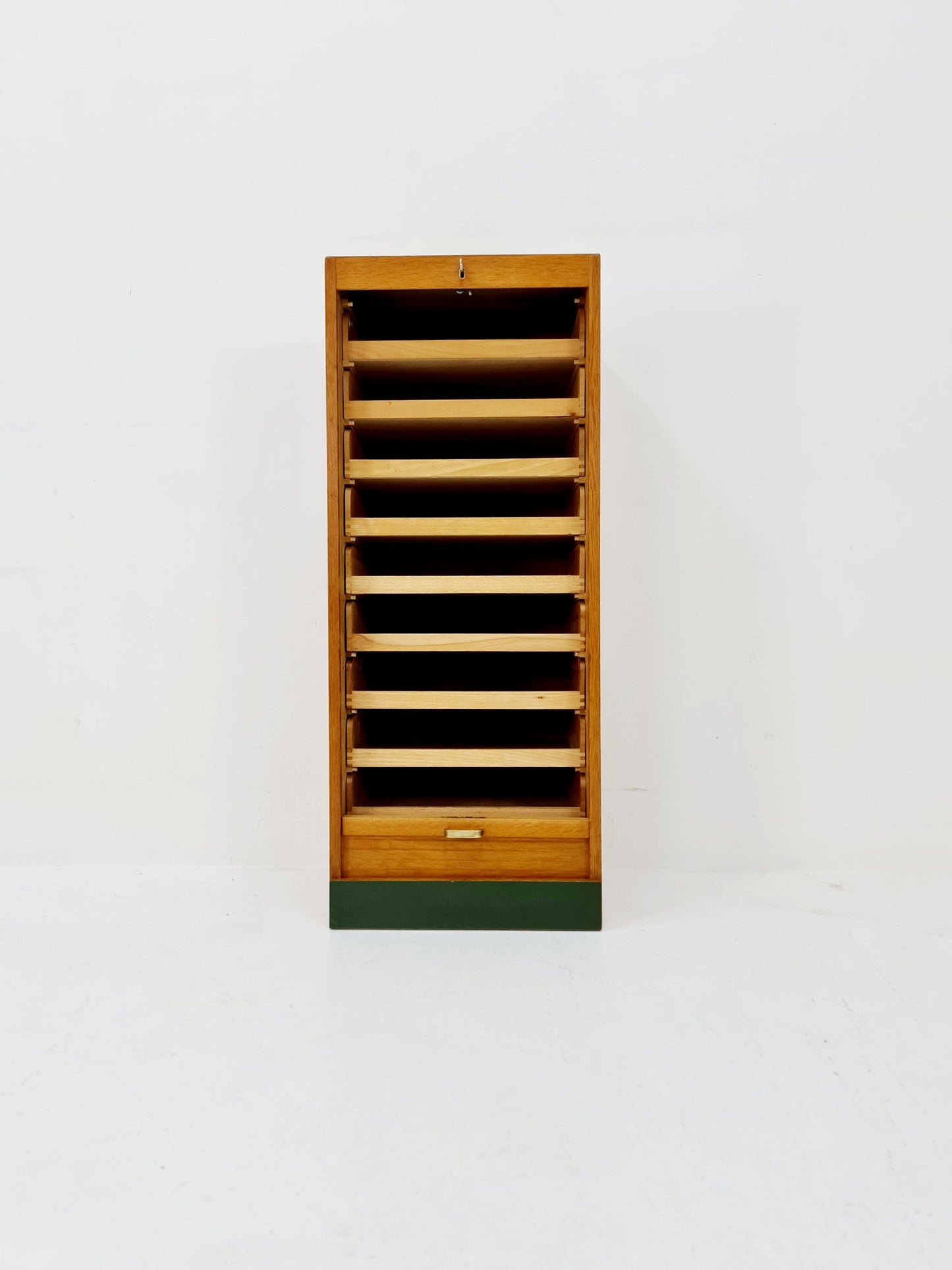Mid century German roll document cabinet in Oak Wood by MW Büro Möbel , 1950s
