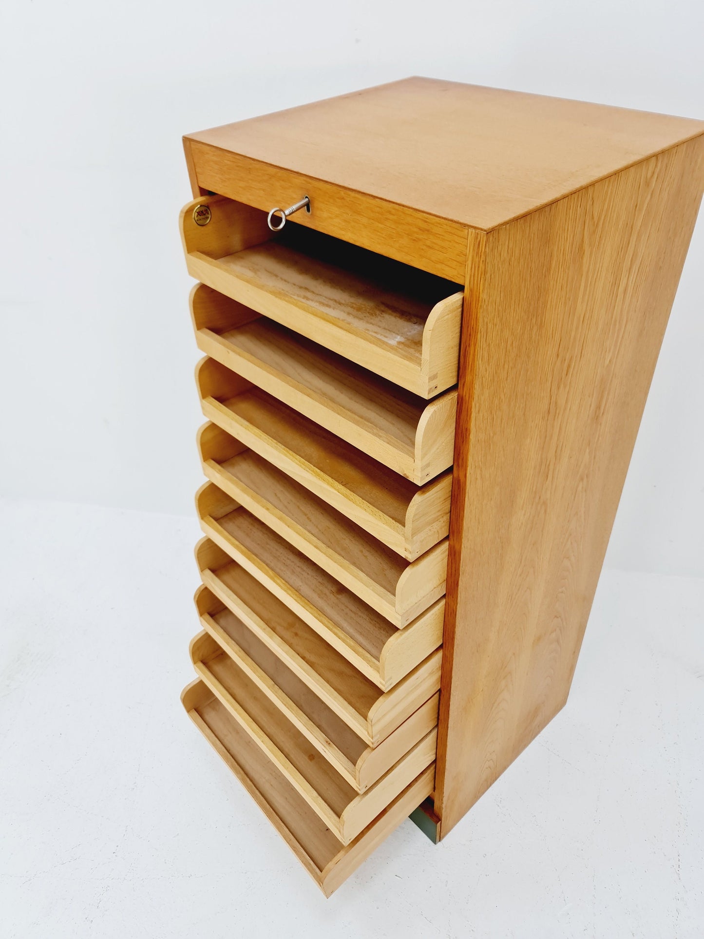 Mid century German roll document cabinet in Oak Wood by MW Büro Möbel , 1950s