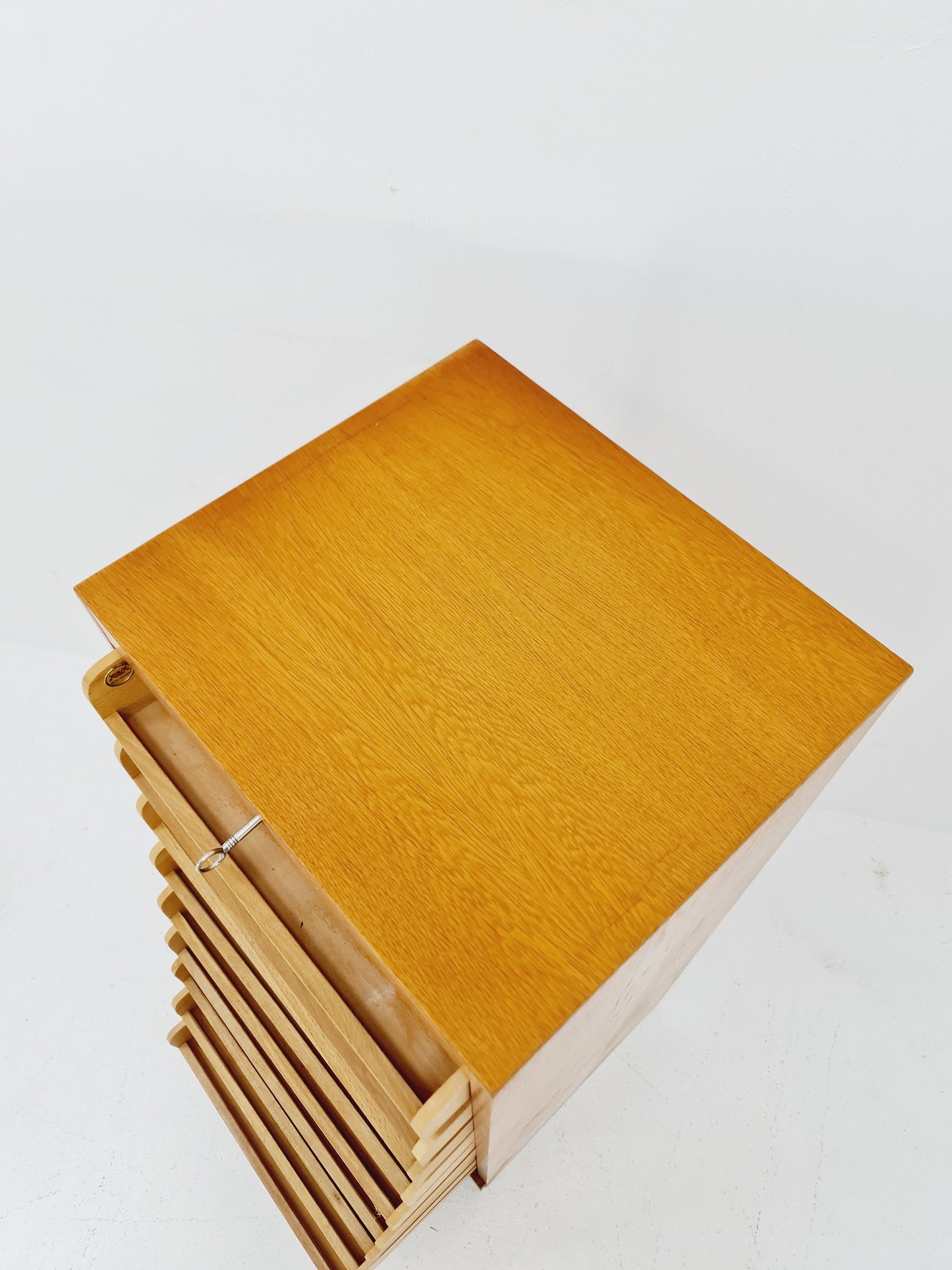 Mid century German roll document cabinet in Oak Wood by MW Büro Möbel , 1950s