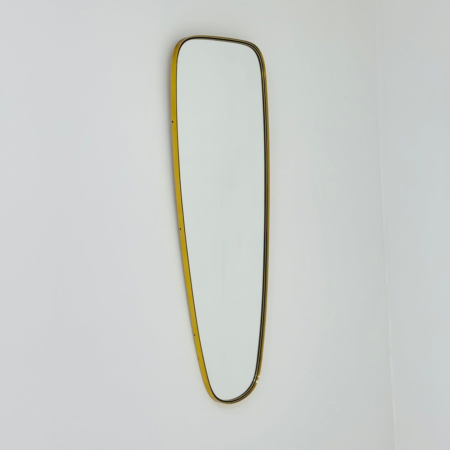 Mid Century XXL asymmetric German brass Original kidney wall mirror from the 60s