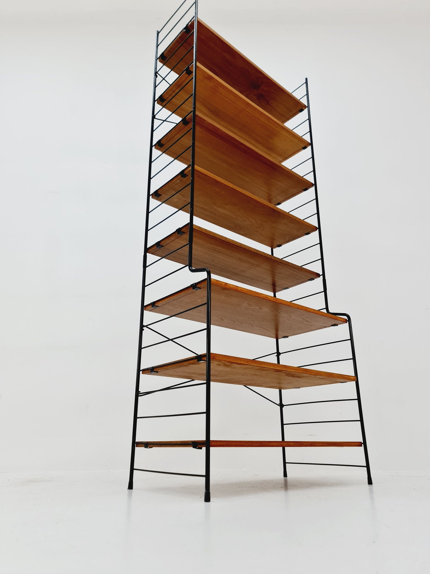 Freestanding vintage string bookshelf in Teak, 1950s by WHB Germnay