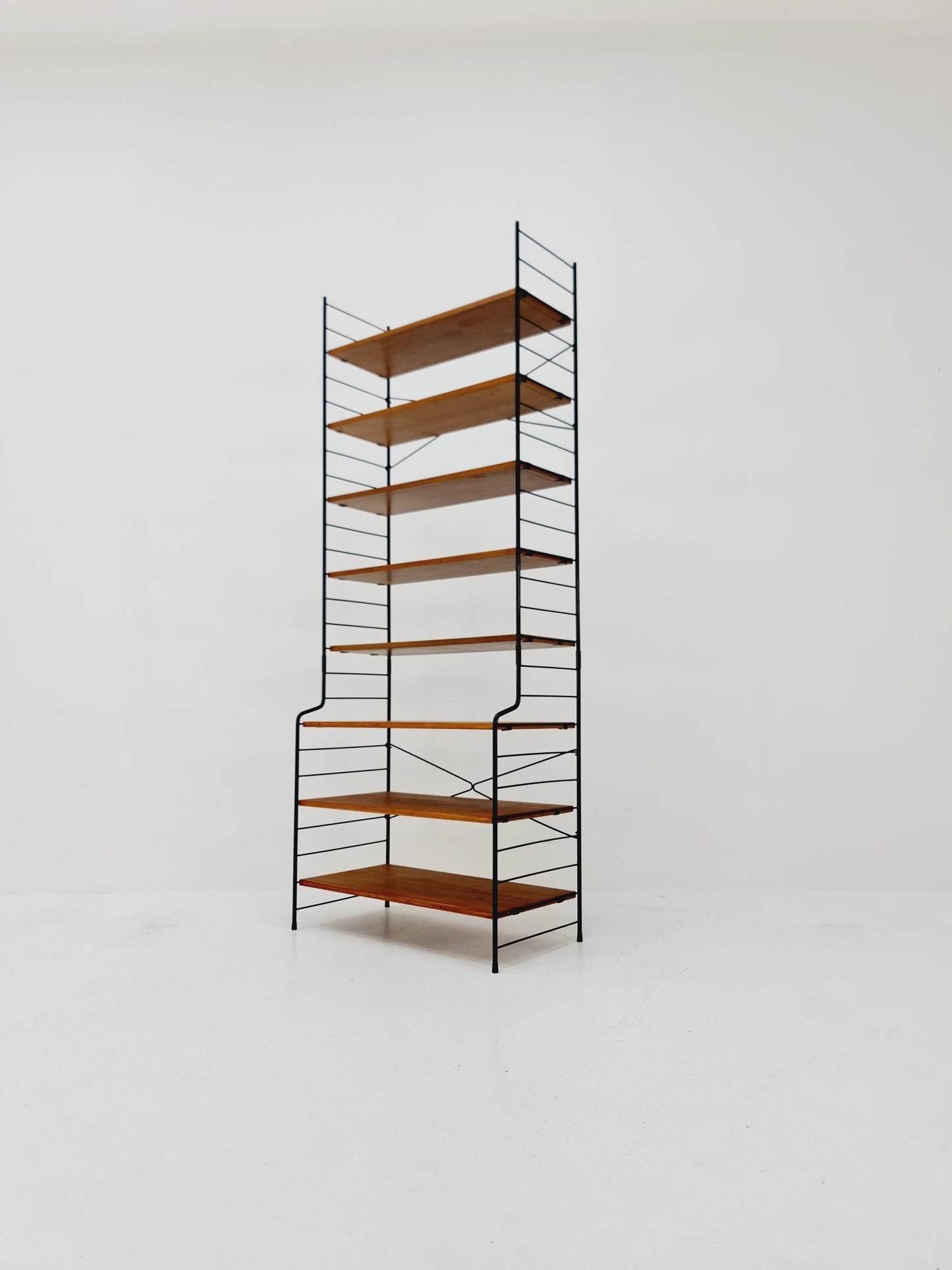 Freestanding vintage string bookshelf in Teak, 1950s by WHB Germnay
