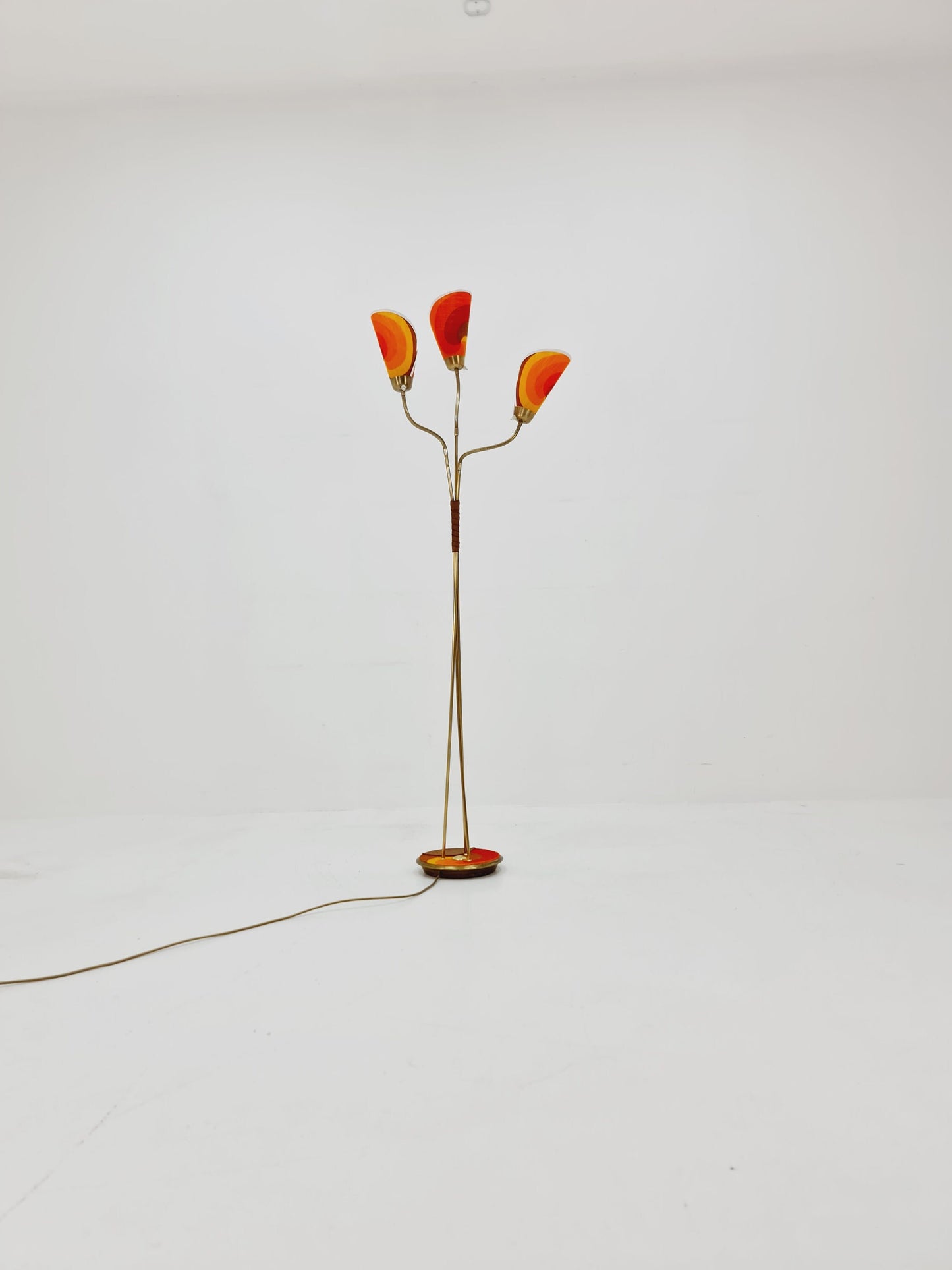 German Modern three flex arms brass floor lamp, tütenlampe, 1950s