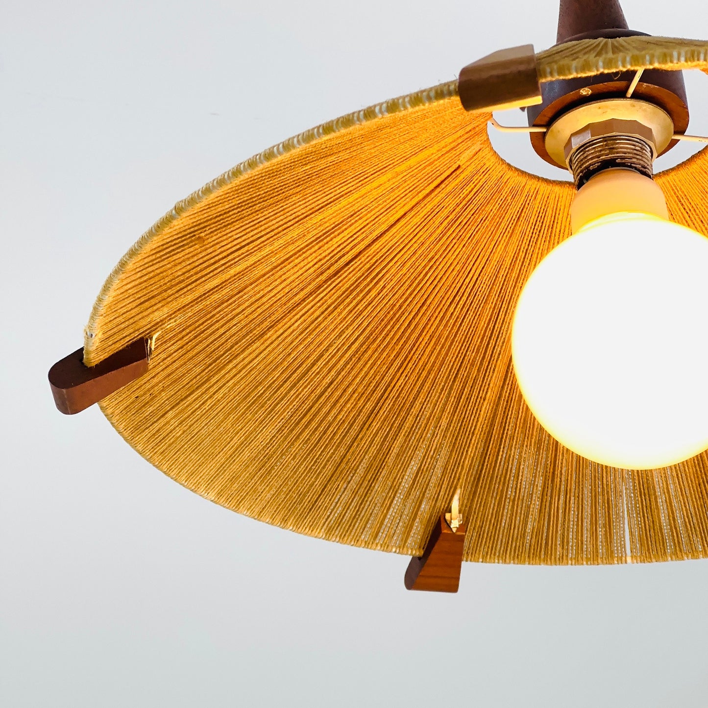 Mid-Century Modern raffia bast and teak pendant lamp by Temde Denmark, 1960s