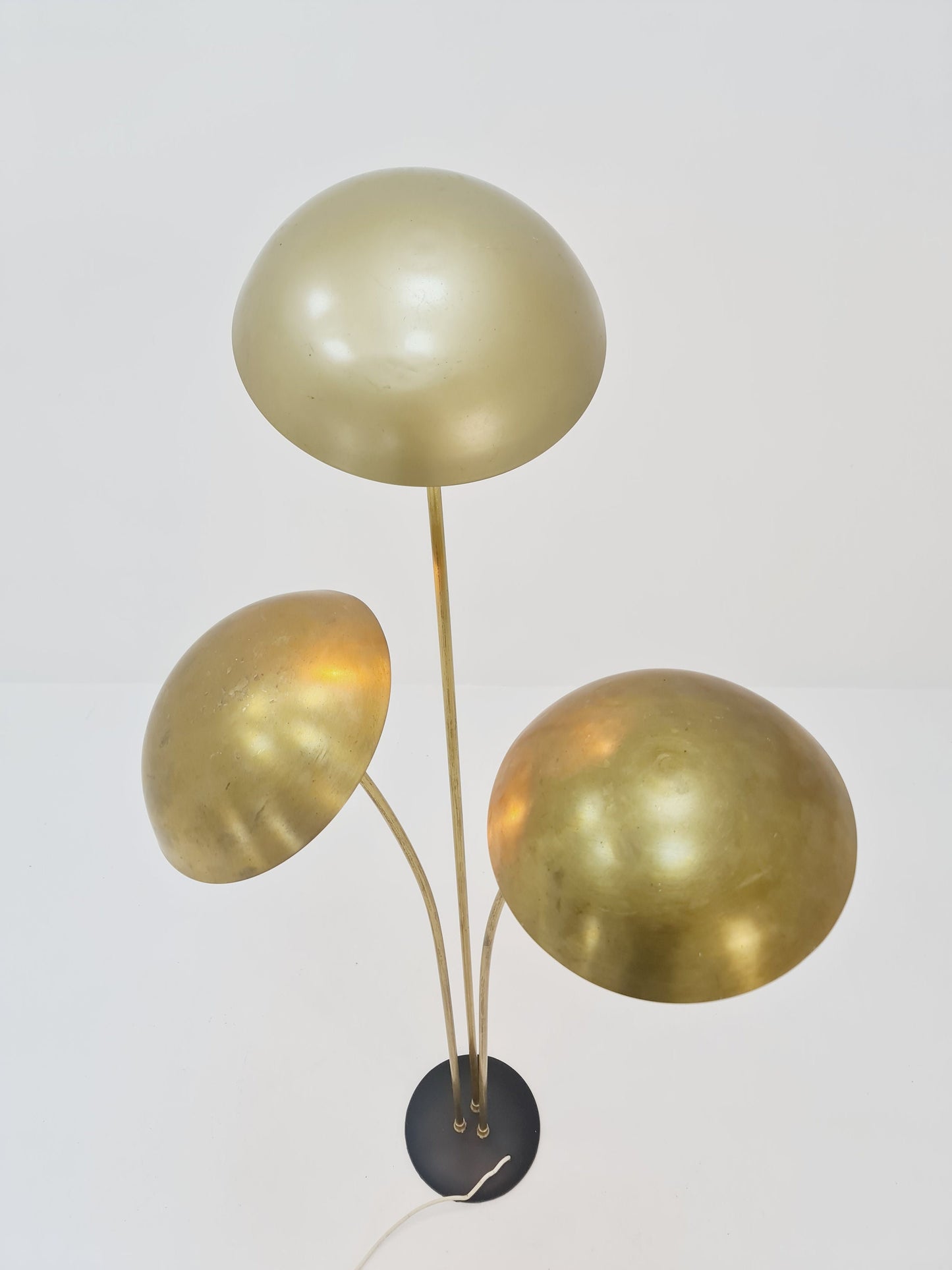 Mid century Swedish Modern Super Rare Brass floor lamp with three lampshades by Bröderna Malmström, 1950s