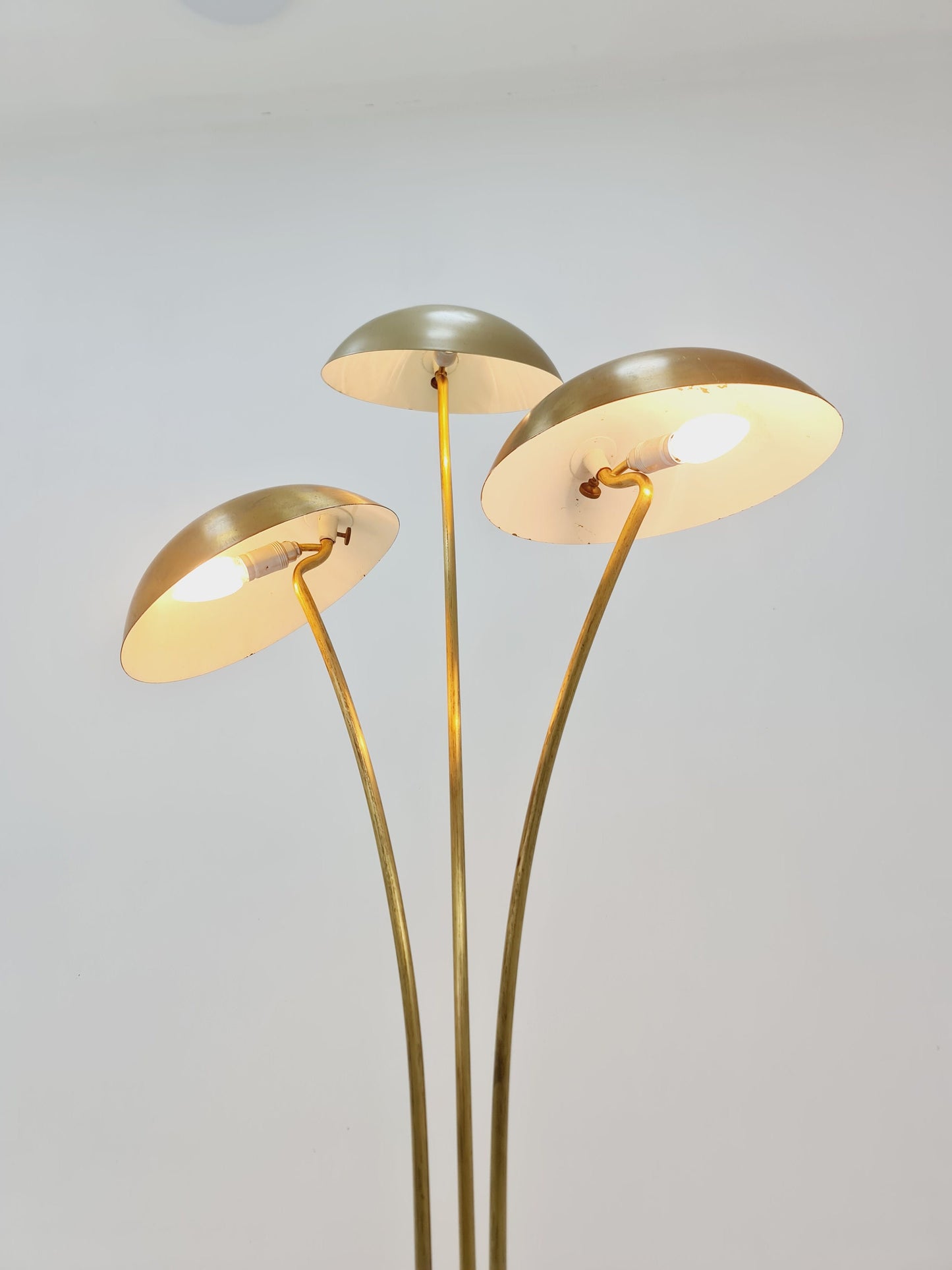 Mid century Swedish Modern Super Rare Brass floor lamp with three lampshades by Bröderna Malmström, 1950s