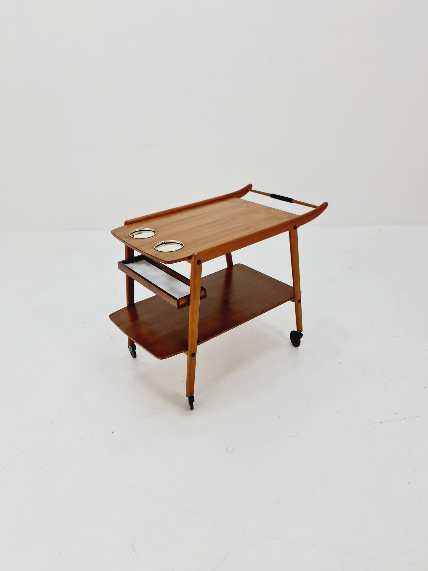 Vintage German mid century trolley bar cart in Walnut , 1960s