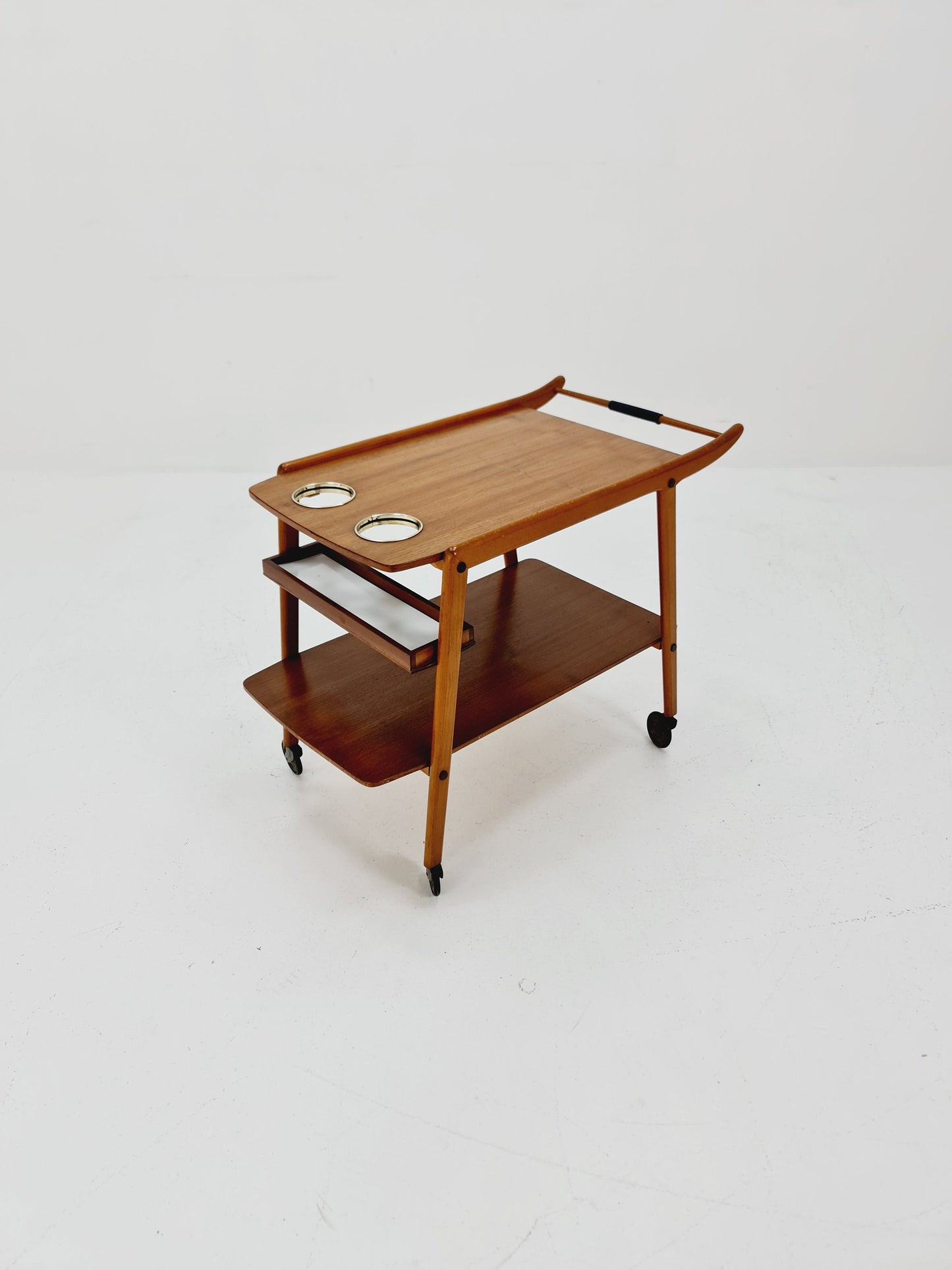 Vintage German mid century trolley bar cart in Walnut , 1960s