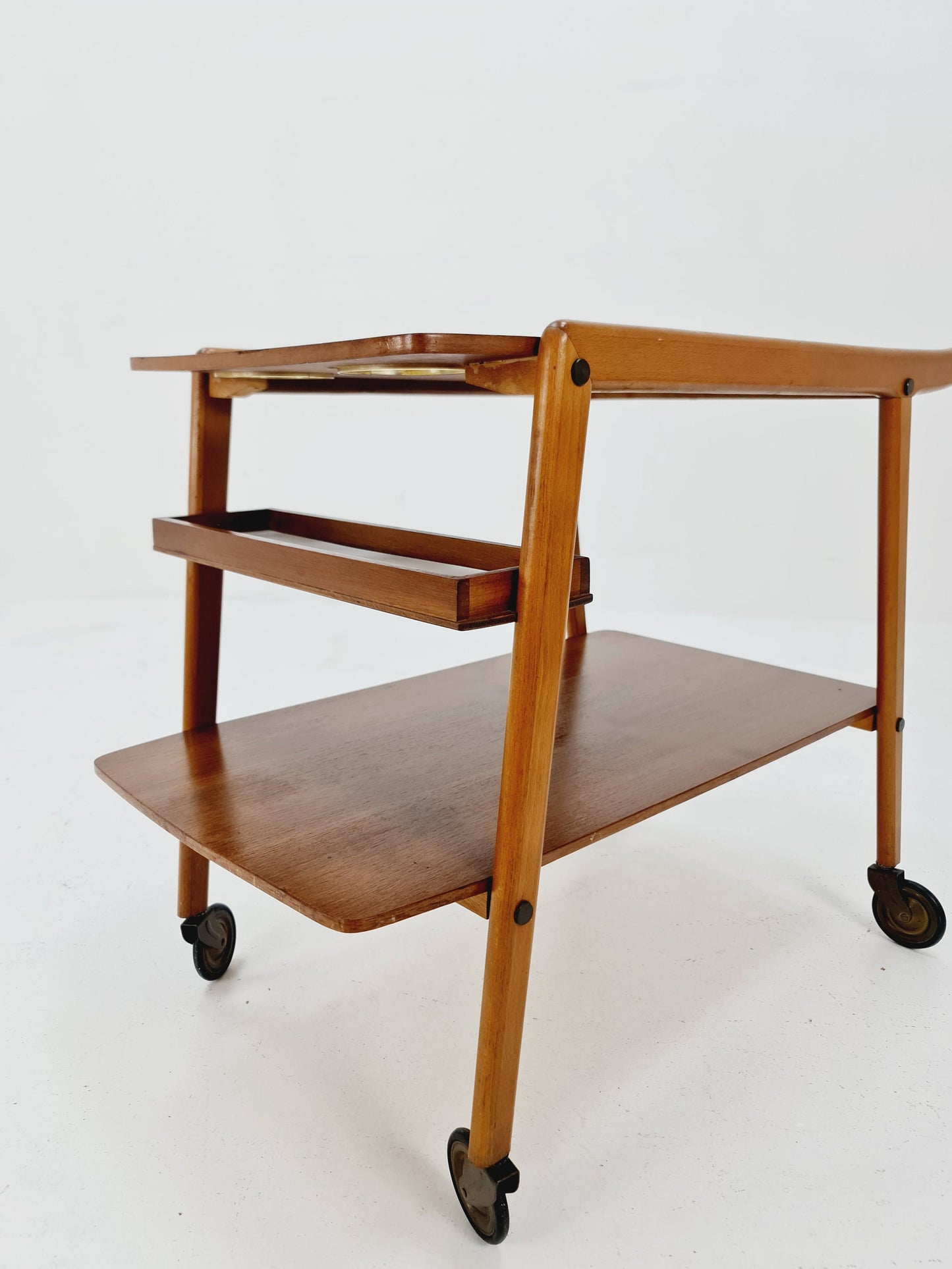 Vintage German mid century trolley bar cart in Walnut , 1960s