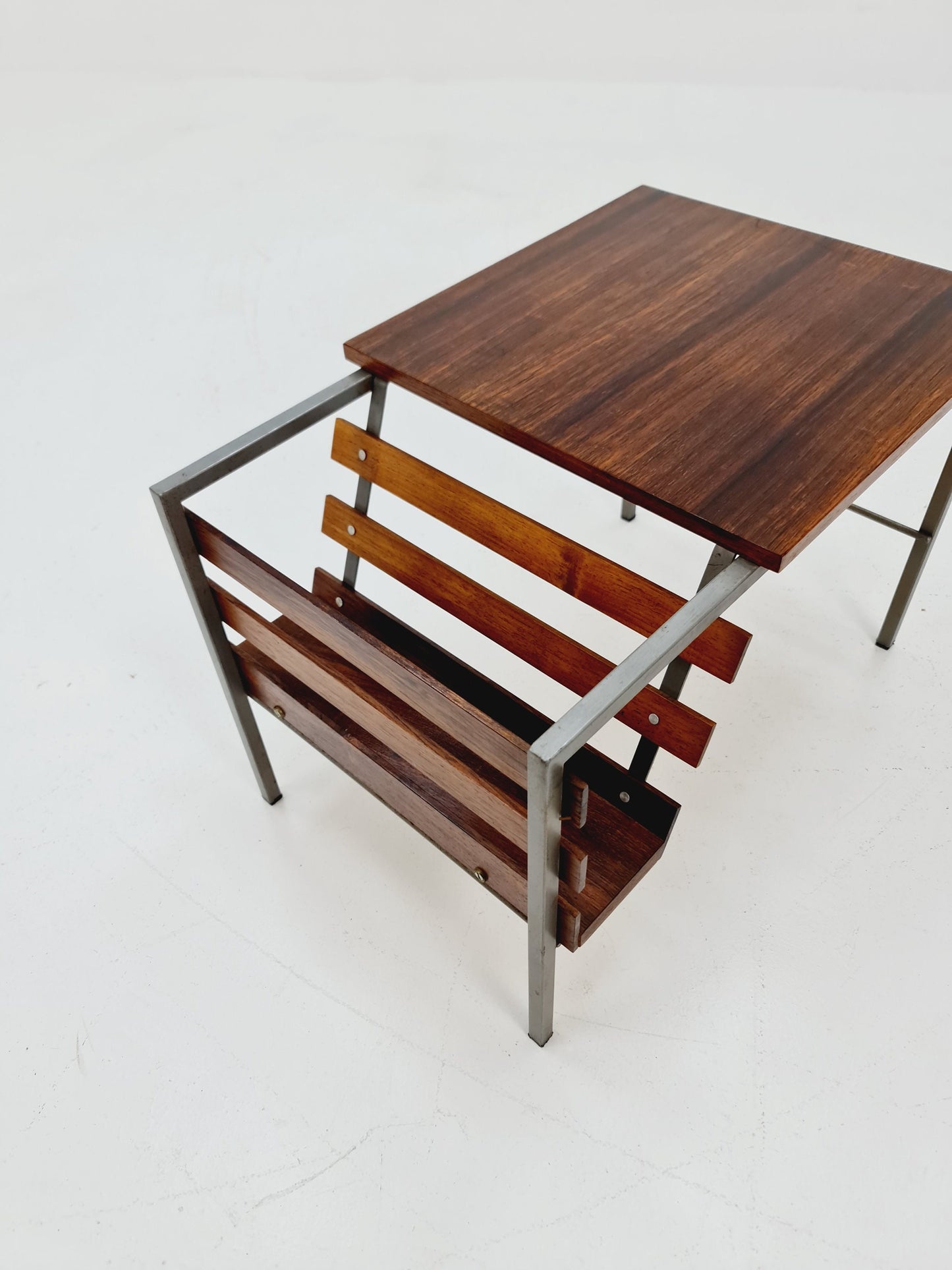 Midcentury Rosewood Vintage Side table/ Bedside table/ Night stand with News Paper shelf straight from the sixties