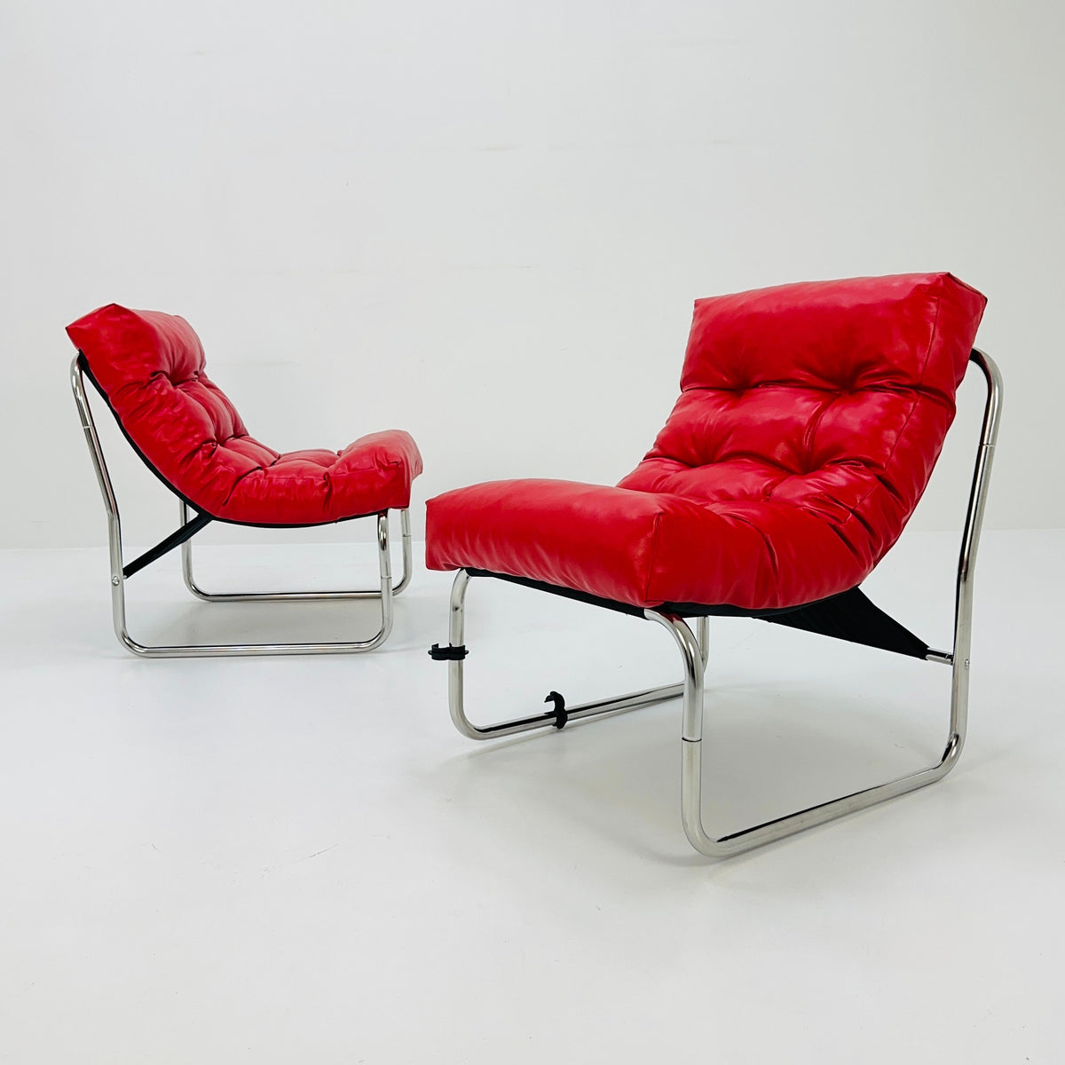 set of 2 Model Pixi red leather lounge chair by Gillis Lundgren for Ikea, 1970s