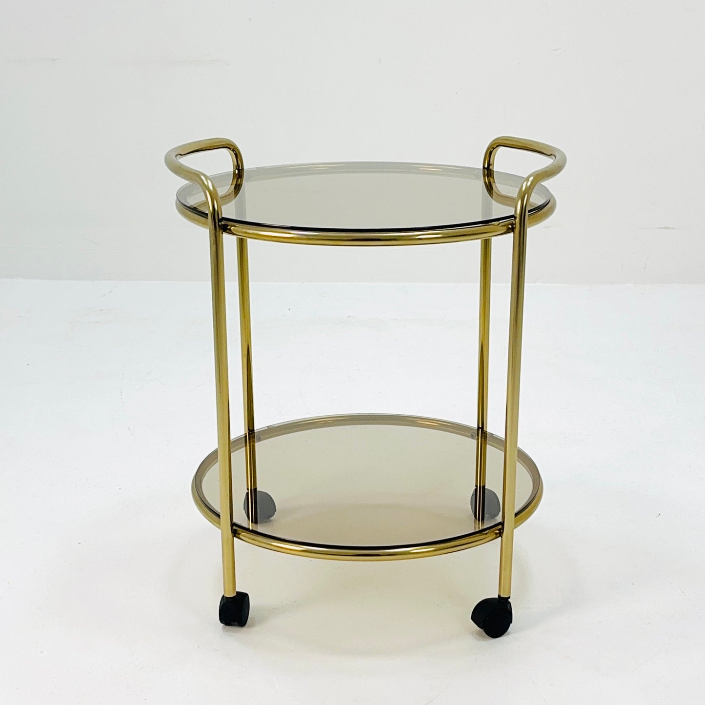 Mid Century Modern Bar/ Tea Cart Gold/Brass smoked Glass France 1970s .
