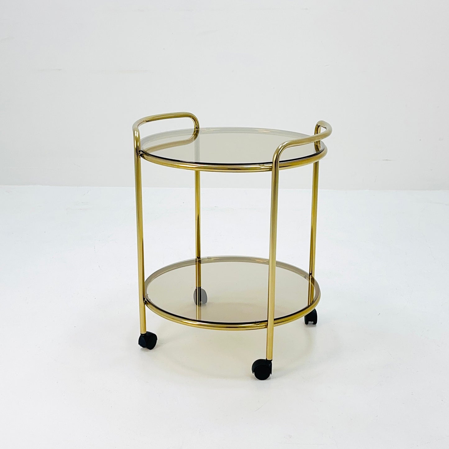 Mid Century Modern Bar/ Tea Cart Gold/Brass smoked Glass France 1970s .