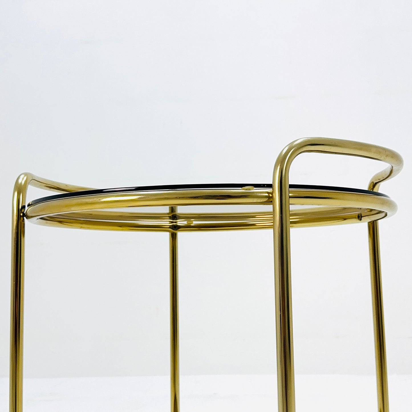 Mid Century Modern Bar/ Tea Cart Gold/Brass smoked Glass France 1970s .