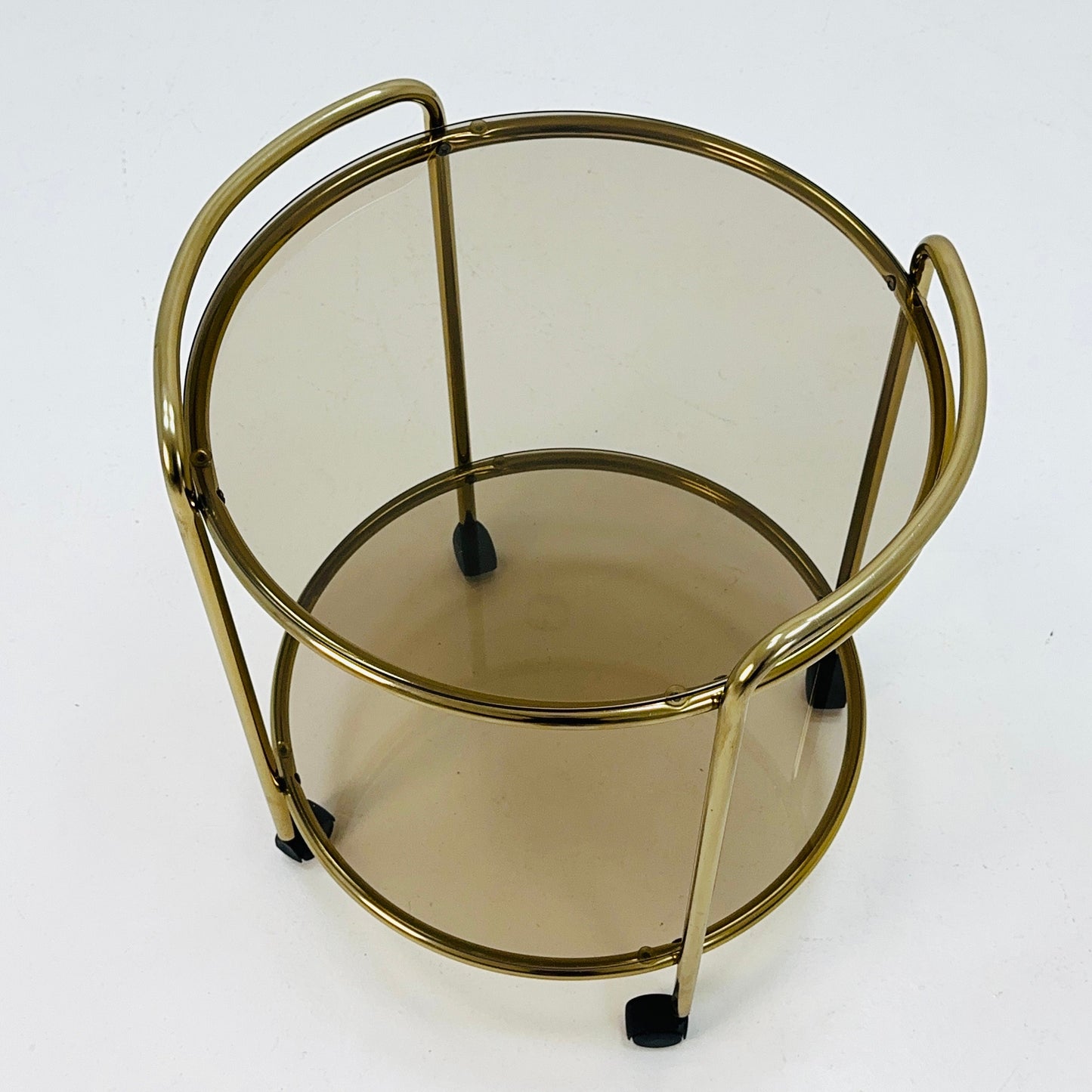 Mid Century Modern Bar/ Tea Cart Gold/Brass smoked Glass France 1970s .