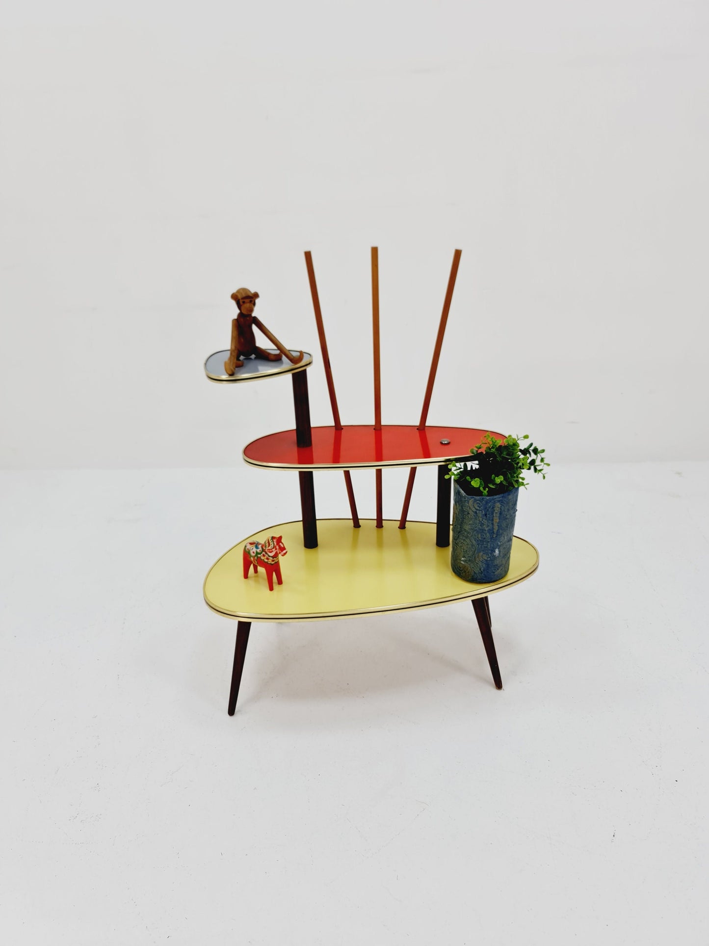 Big 1950s German Plant Stand, Colorful Vintage Mid-Century Minimalist Indoor Plant Stand Side Table Retro flower table