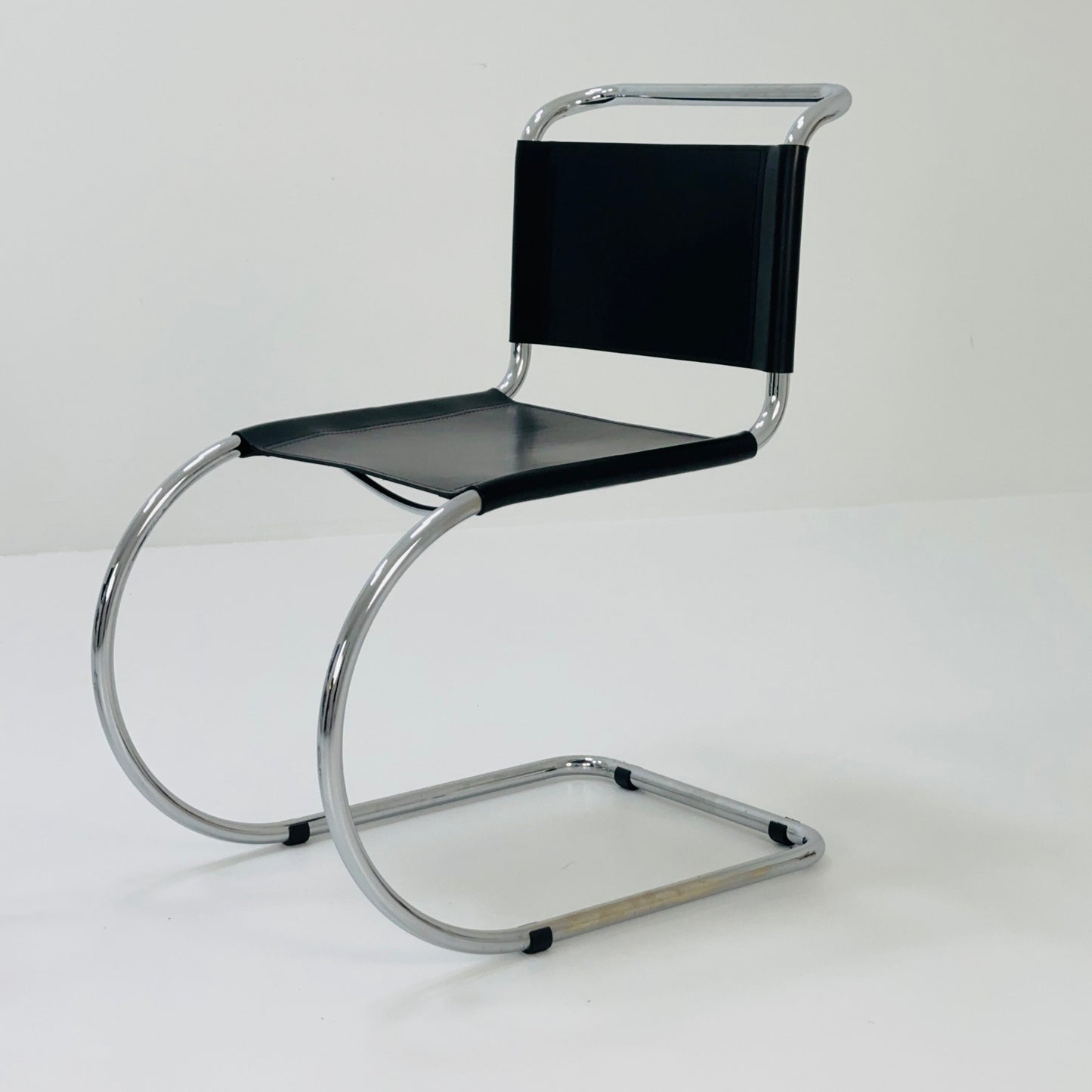 MR10 lounge black leather chair design by Ludwig Mies van der Rohe , 1980s