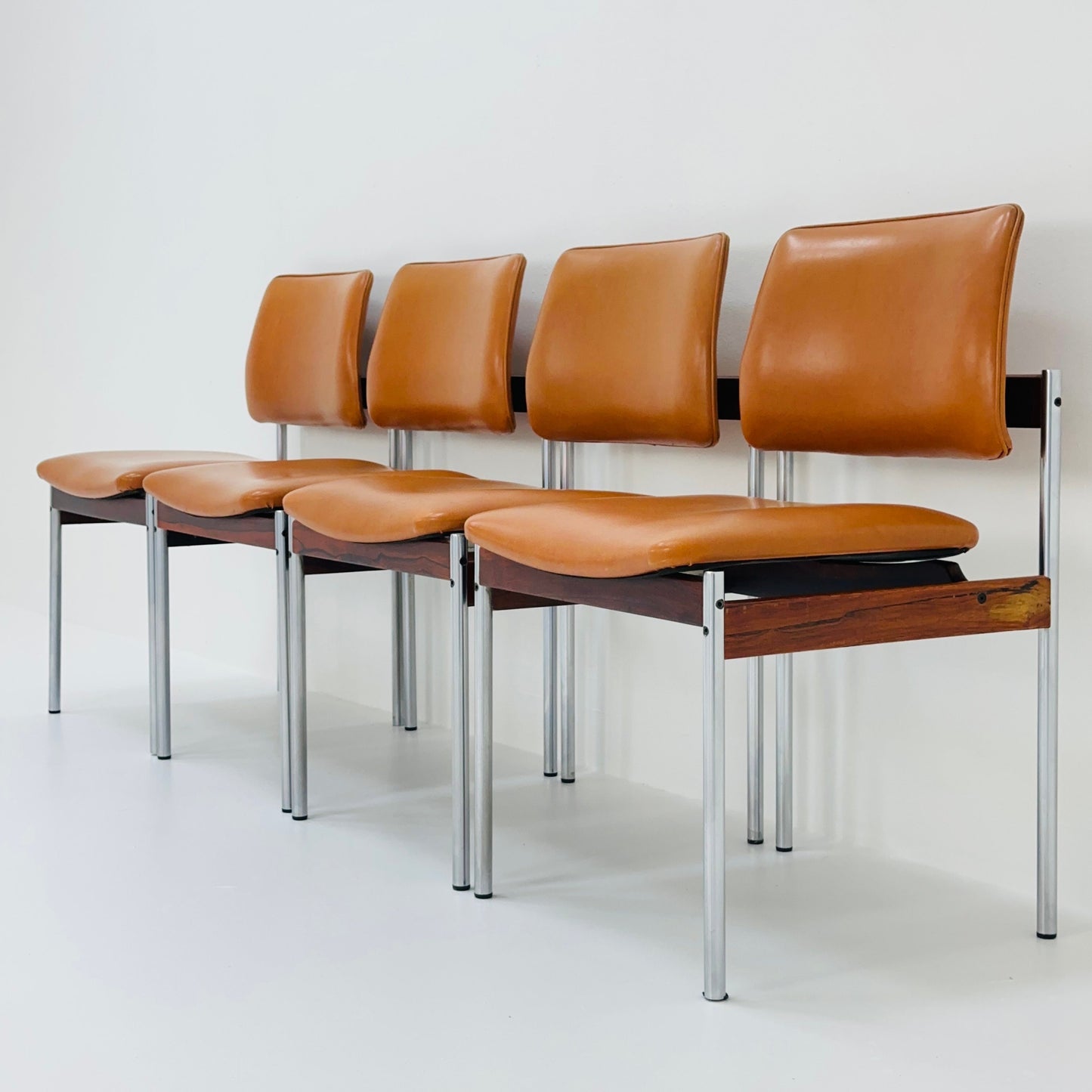 Set of 4 Mid-Century Dining cognac Chairs by Thereca, 1960s, Netherlands