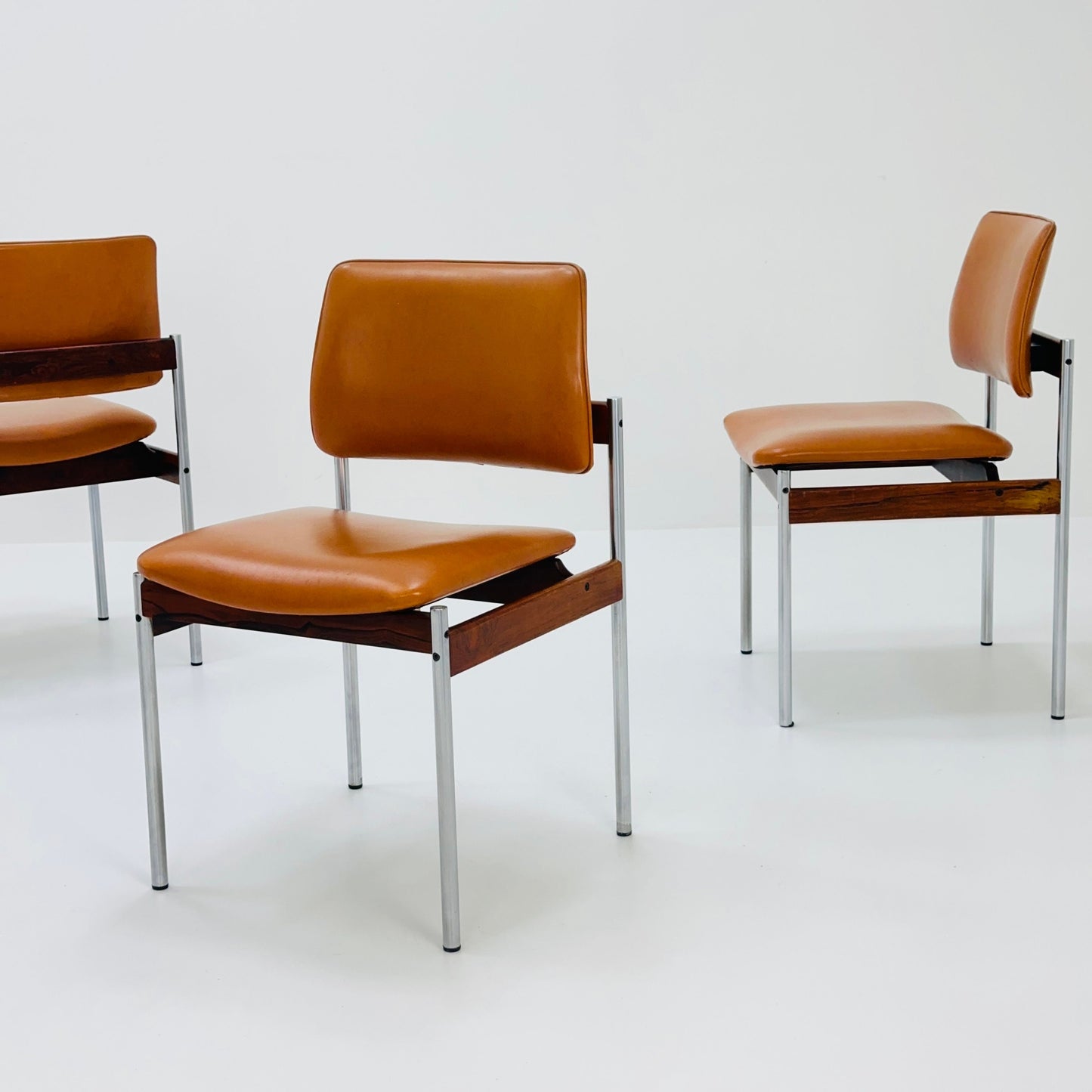 Set of 4 Mid-Century Dining cognac Chairs by Thereca, 1960s, Netherlands