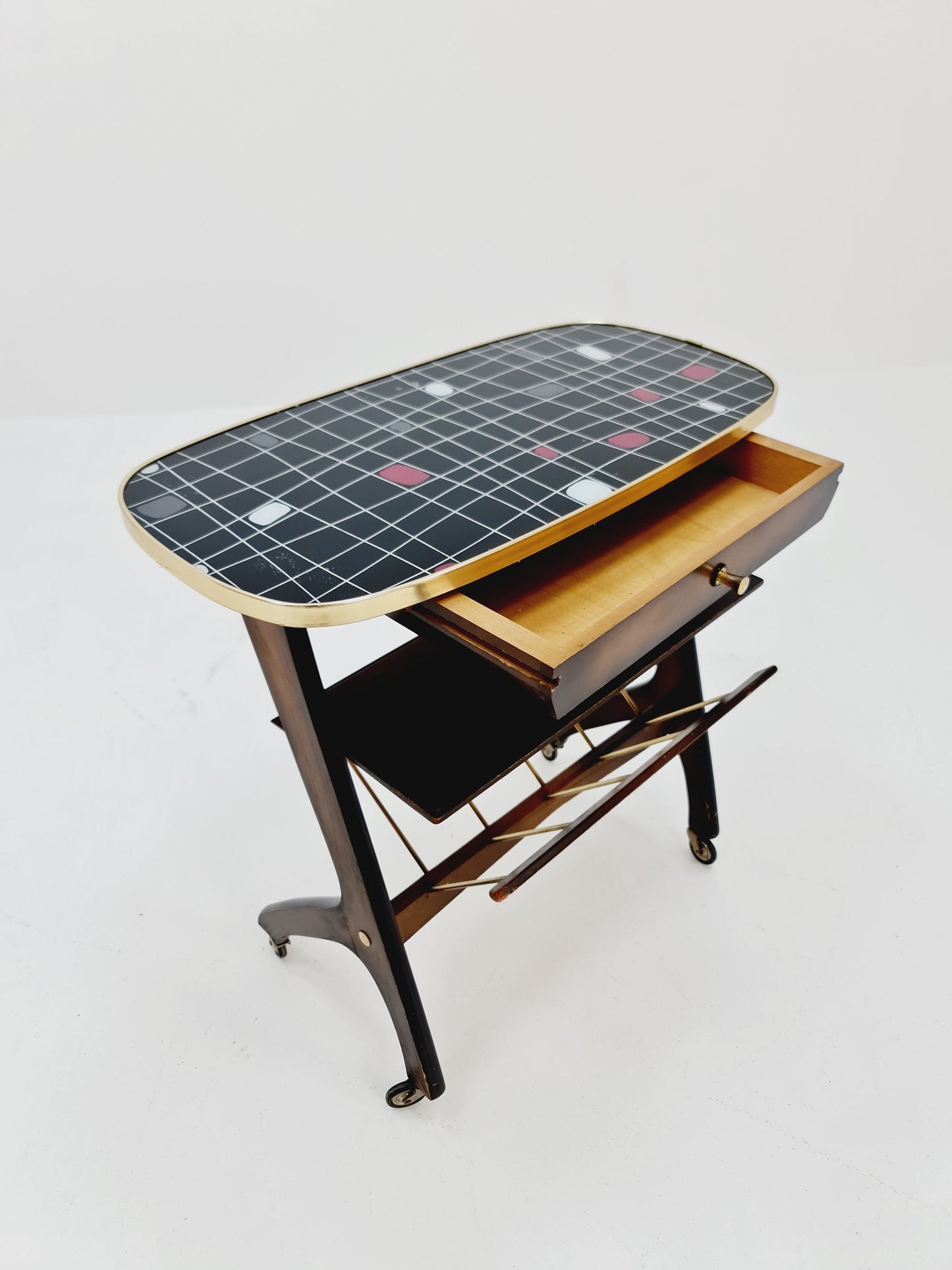 Super Rare Vintage German mid century Sidetable magazine rack, 1950s