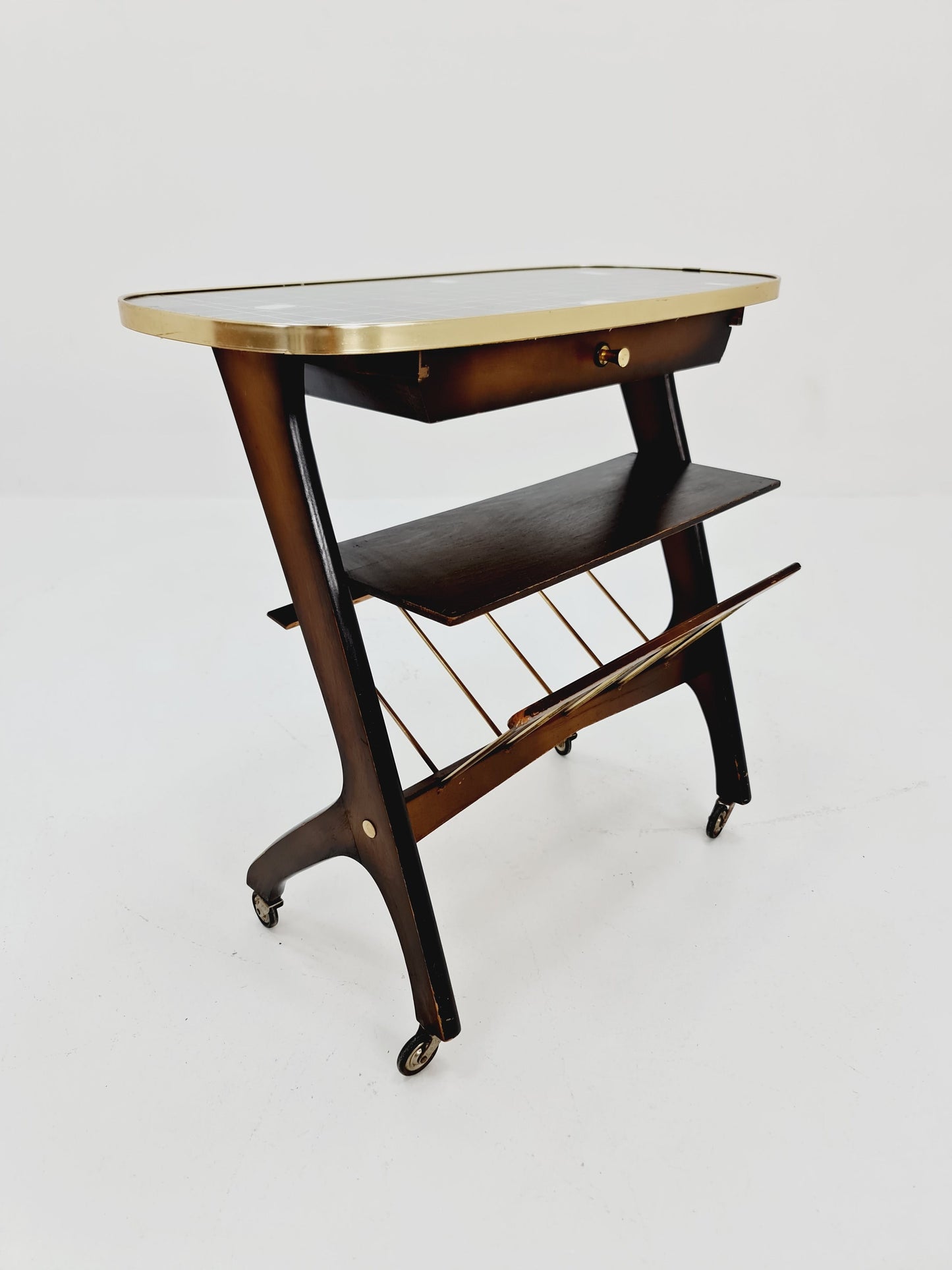 Super Rare Vintage German mid century Sidetable magazine rack, 1950s