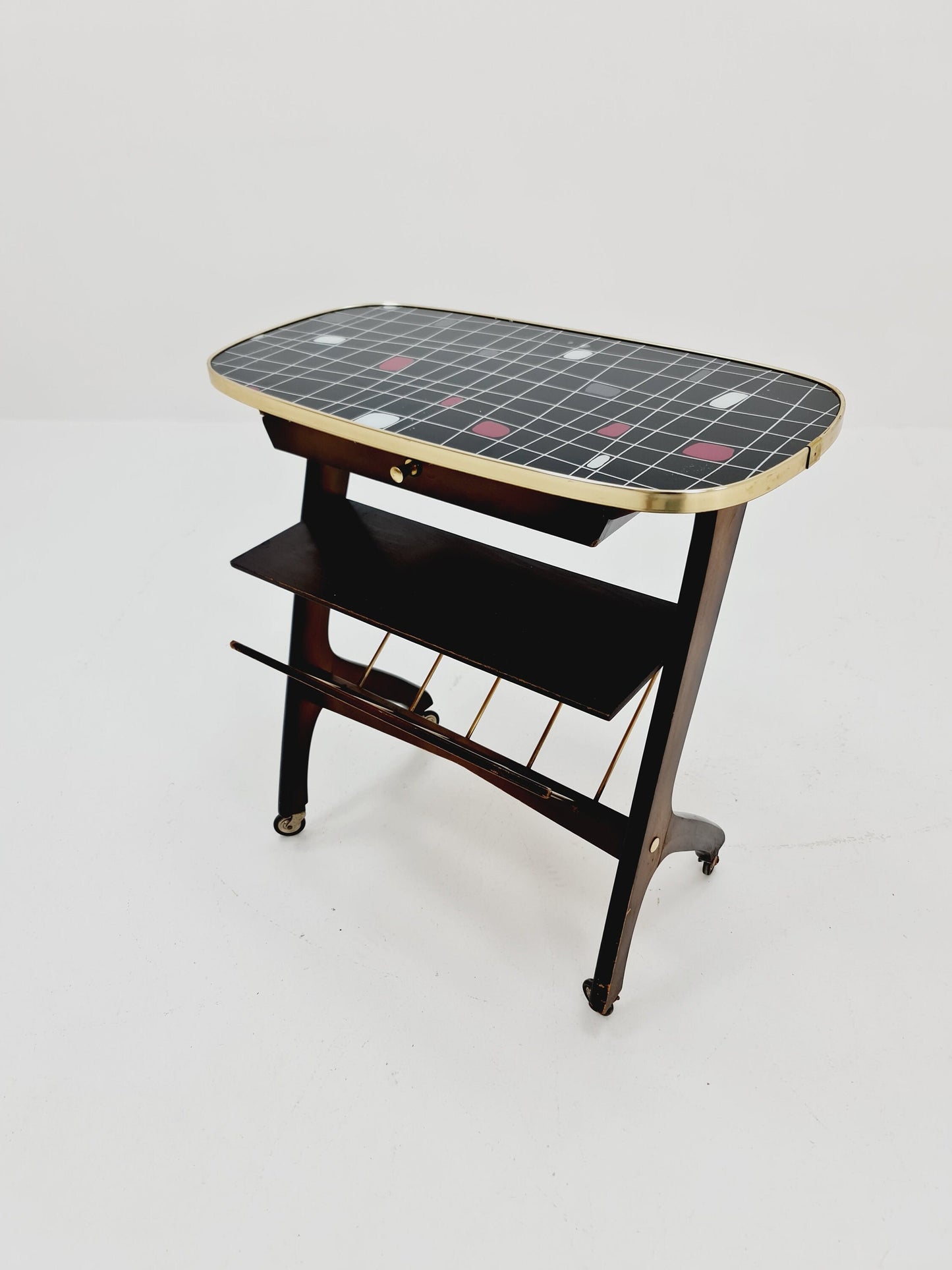 Super Rare Vintage German mid century Sidetable magazine rack, 1950s