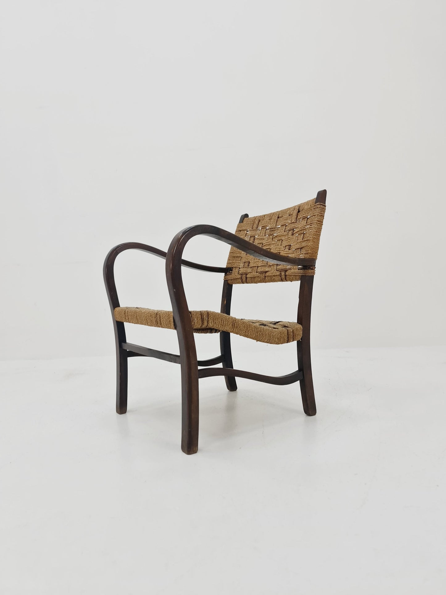 Bauhaus vintage papercord armchair by Ehrich Dieckmann, 1930s