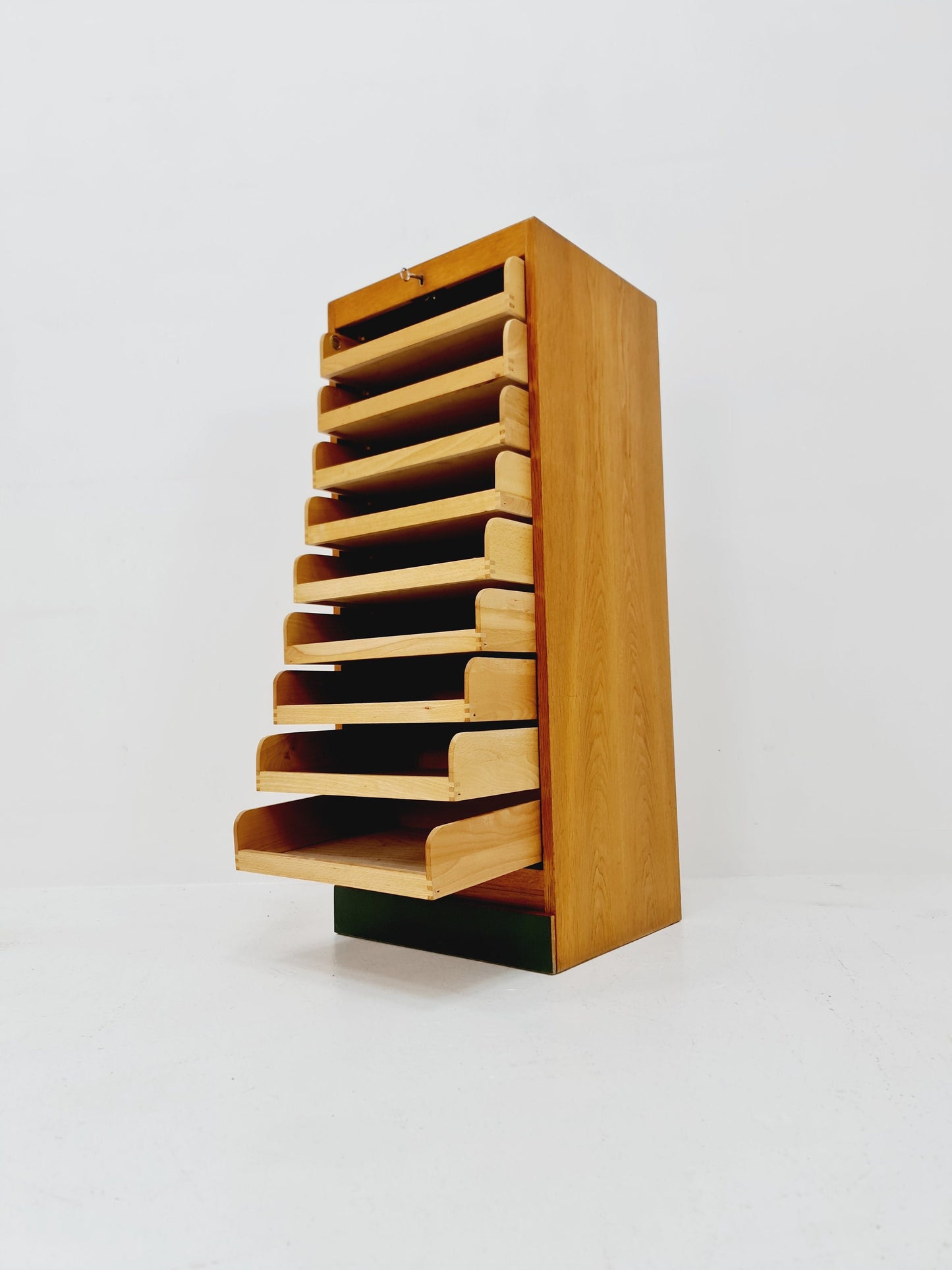 Mid century German roll document cabinet in Oak Wood by MW Büro Möbel , 1950s