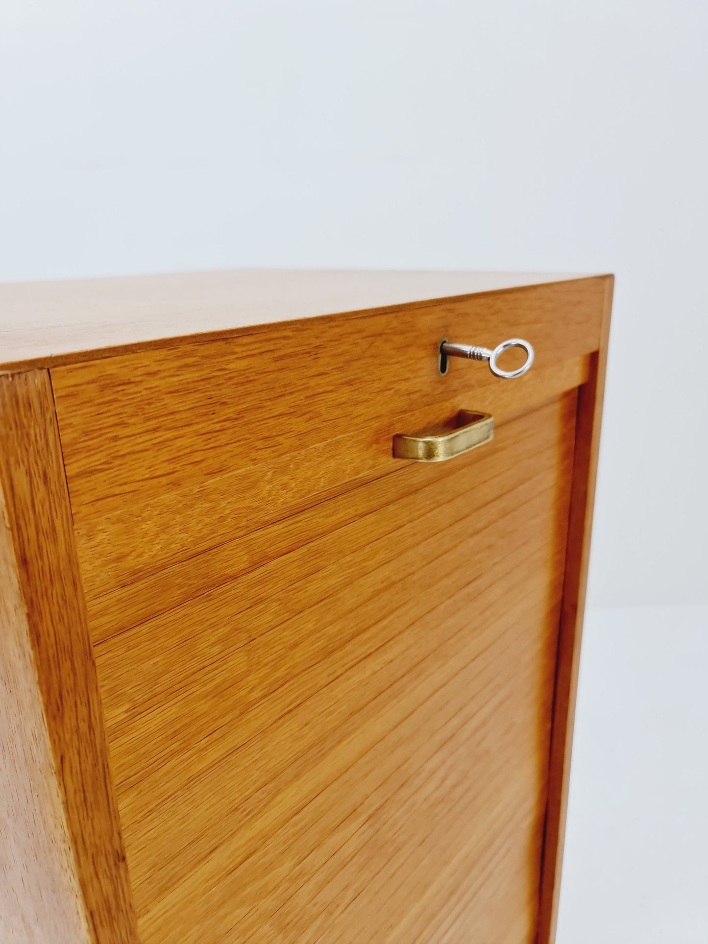 Mid century German roll document cabinet in Oak Wood by MW Büro Möbel , 1950s