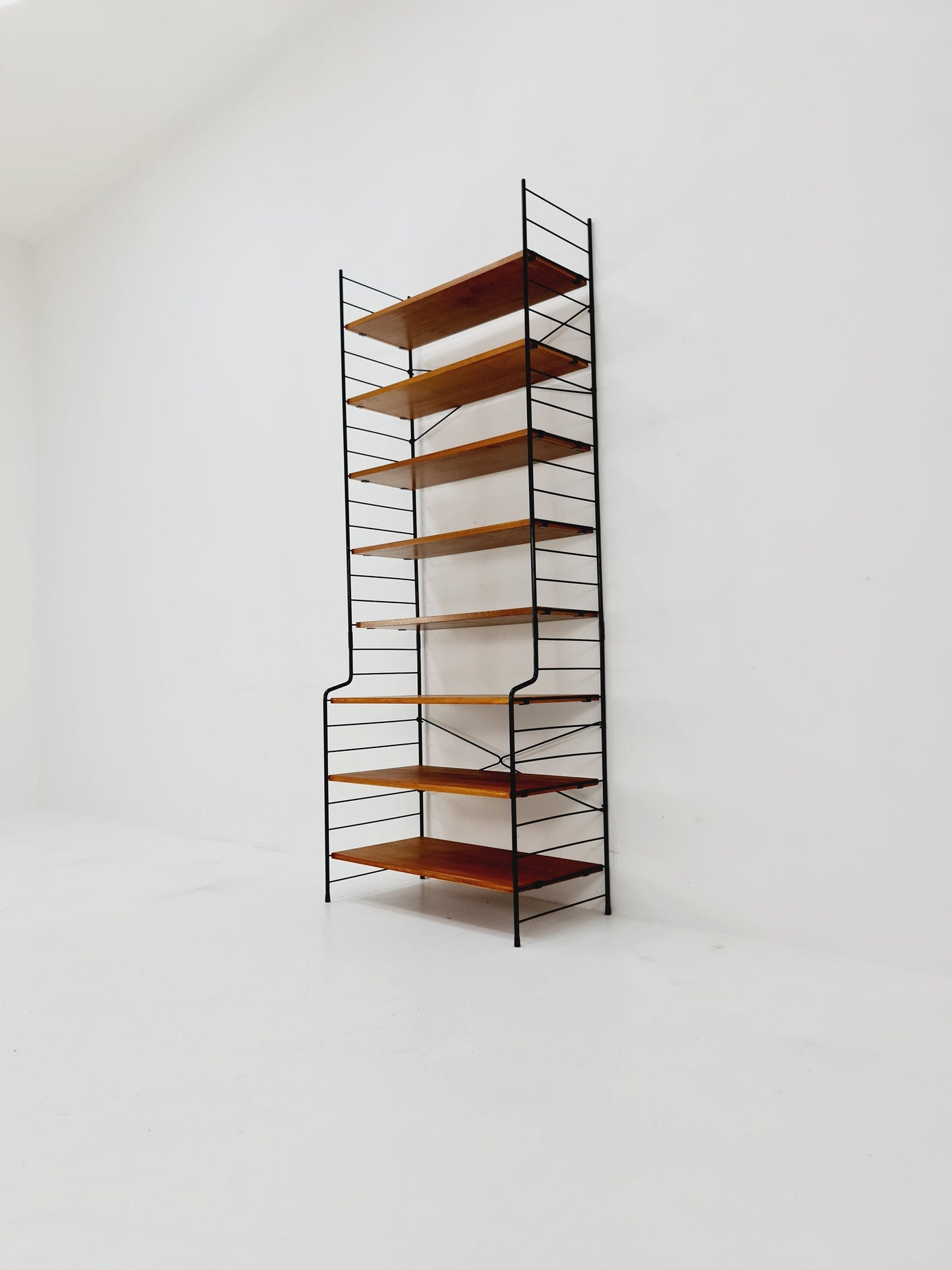Freestanding vintage string bookshelf in Teak, 1950s by WHB Germnay