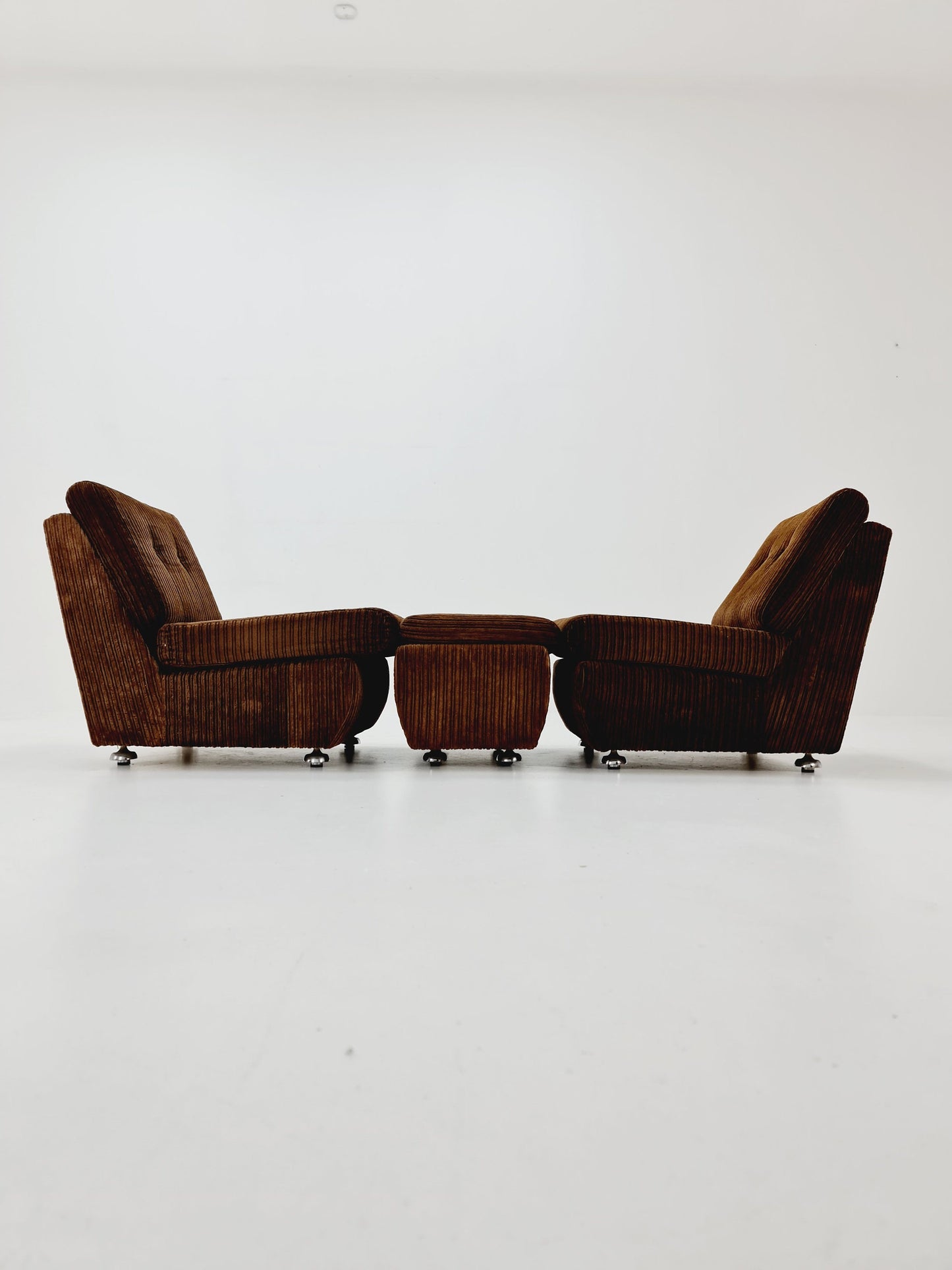 German Space age Set of 3 modular sofa/couch in brown Manchester fabric by Schwämmle Möbel, 1970s