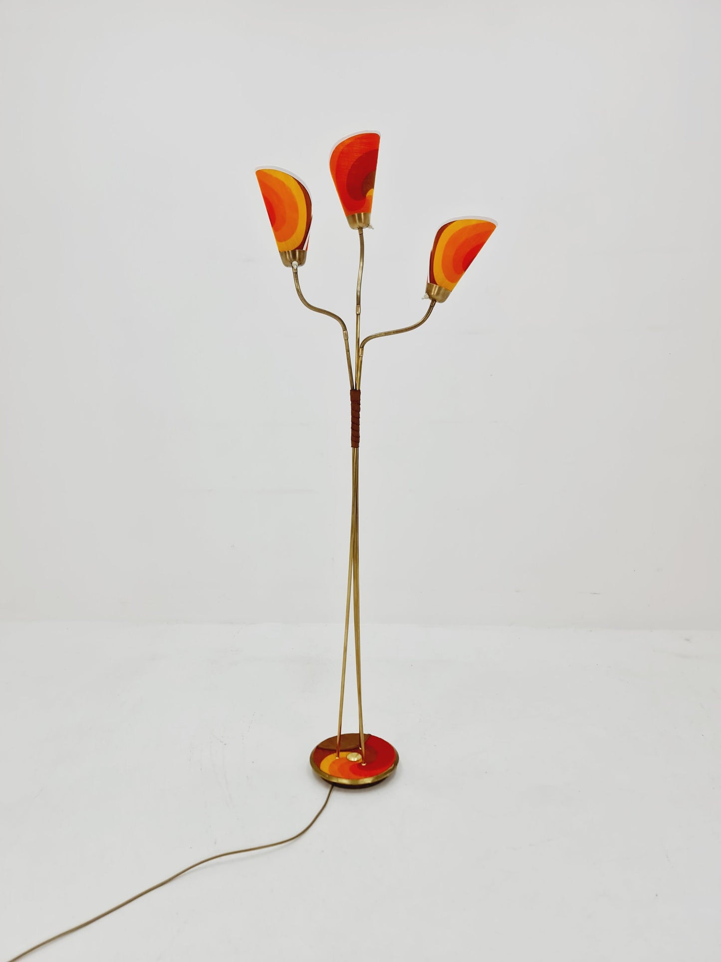 German Modern three flex arms brass floor lamp, tütenlampe, 1950s