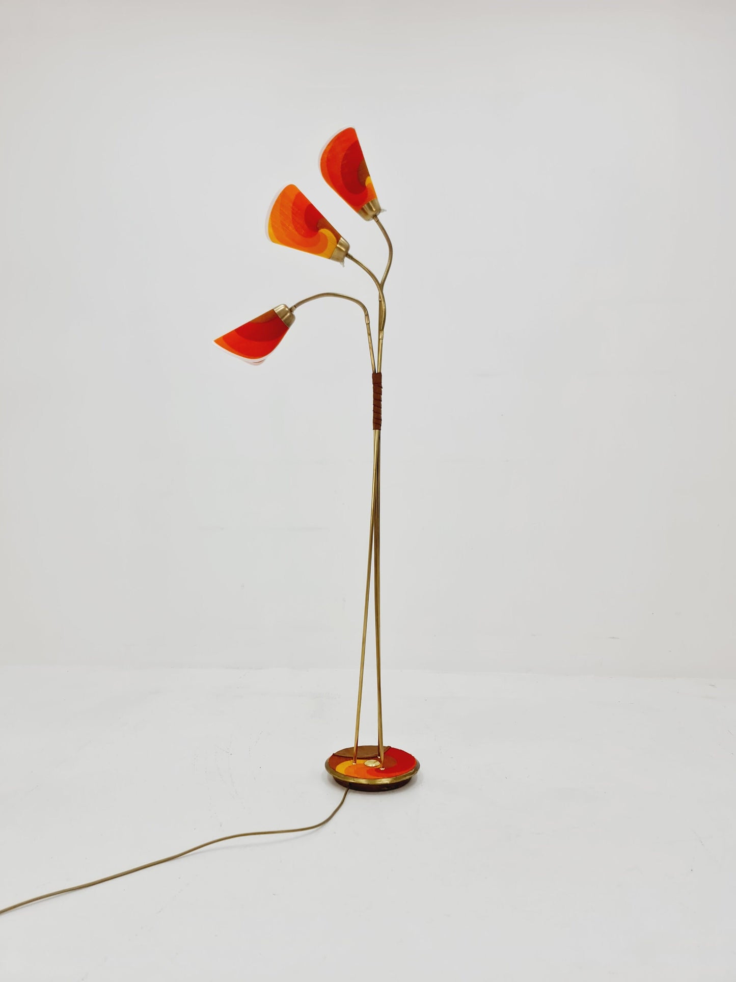 German Modern three flex arms brass floor lamp, tütenlampe, 1950s