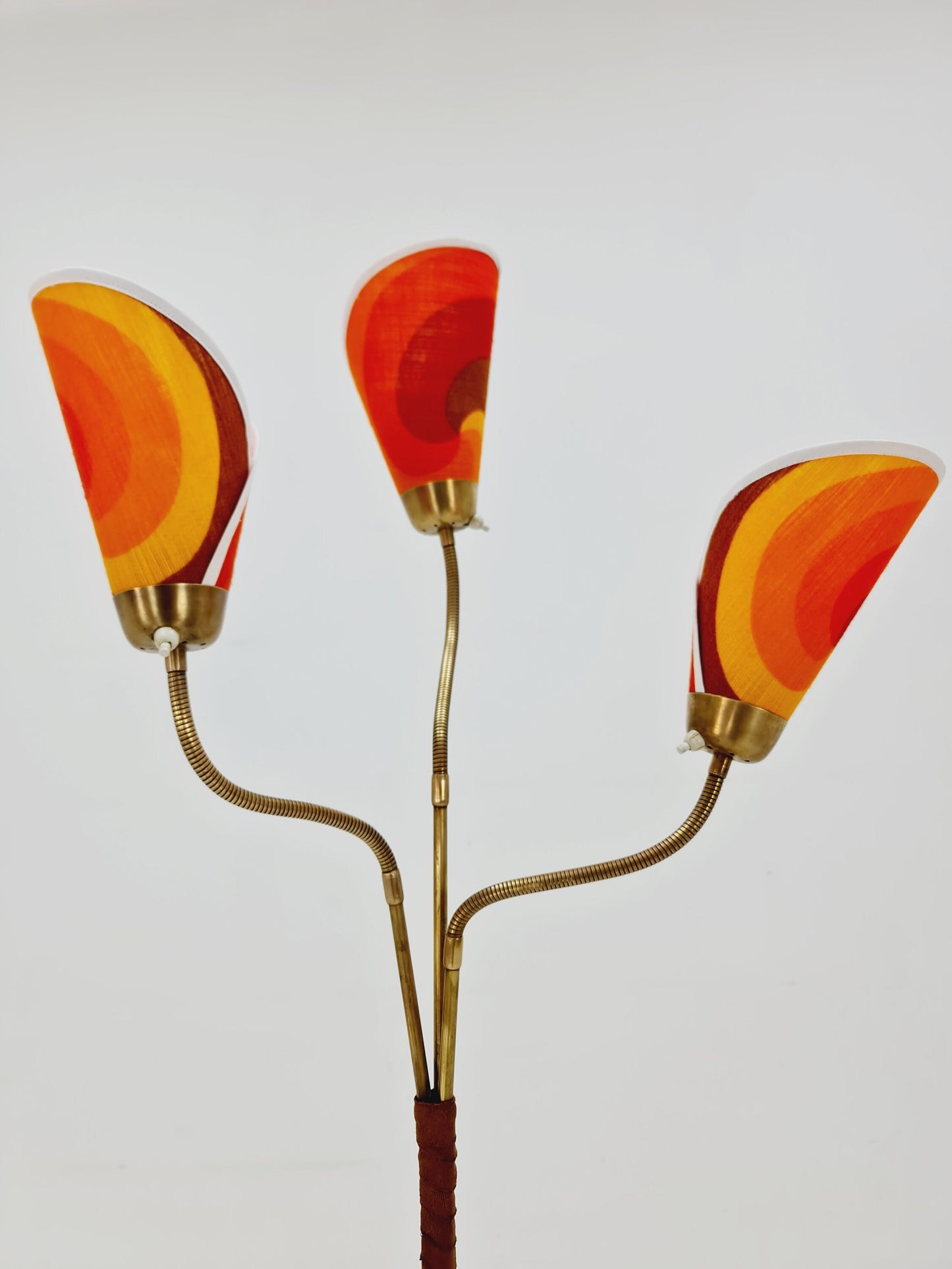 German Modern three flex arms brass floor lamp, tütenlampe, 1950s