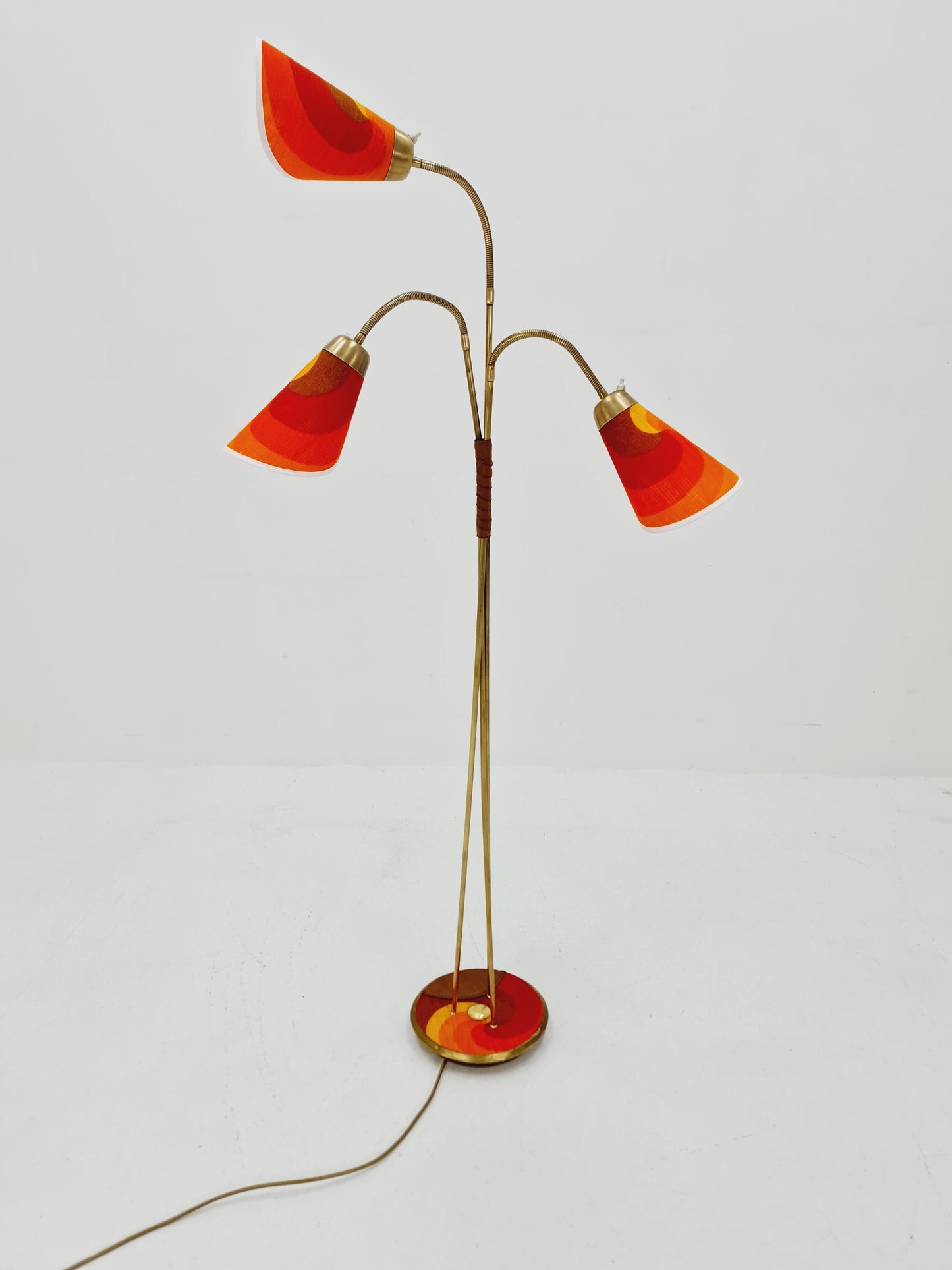 German Modern three flex arms brass floor lamp, tütenlampe, 1950s