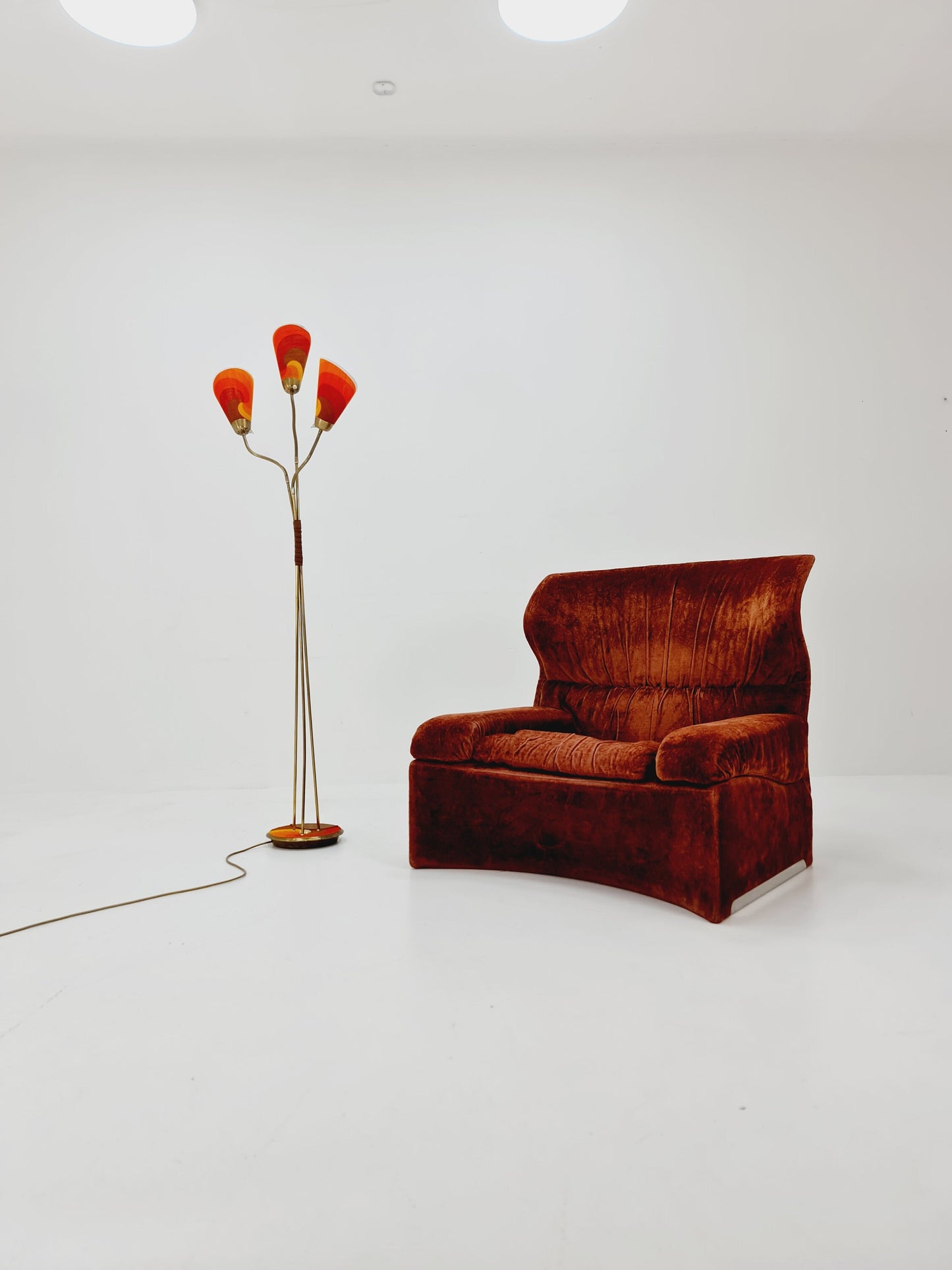 German Modern three flex arms brass floor lamp, tütenlampe, 1950s